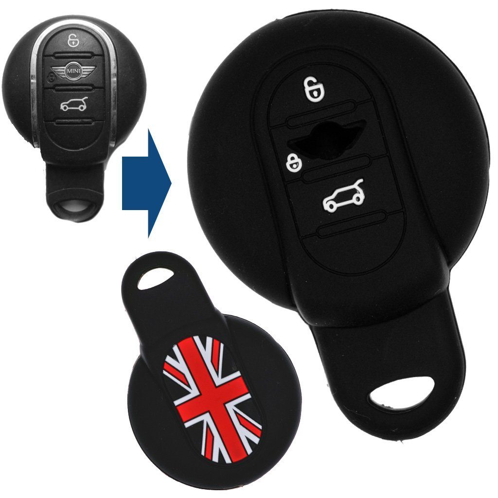 mt-key Schlüsseltasche Autoschlüssel Softcase Silikon Cooper Schwarz, One F56 F57 F55 Clubman Mini Schutzhülle Smartkey für Tasten F60 F54 3