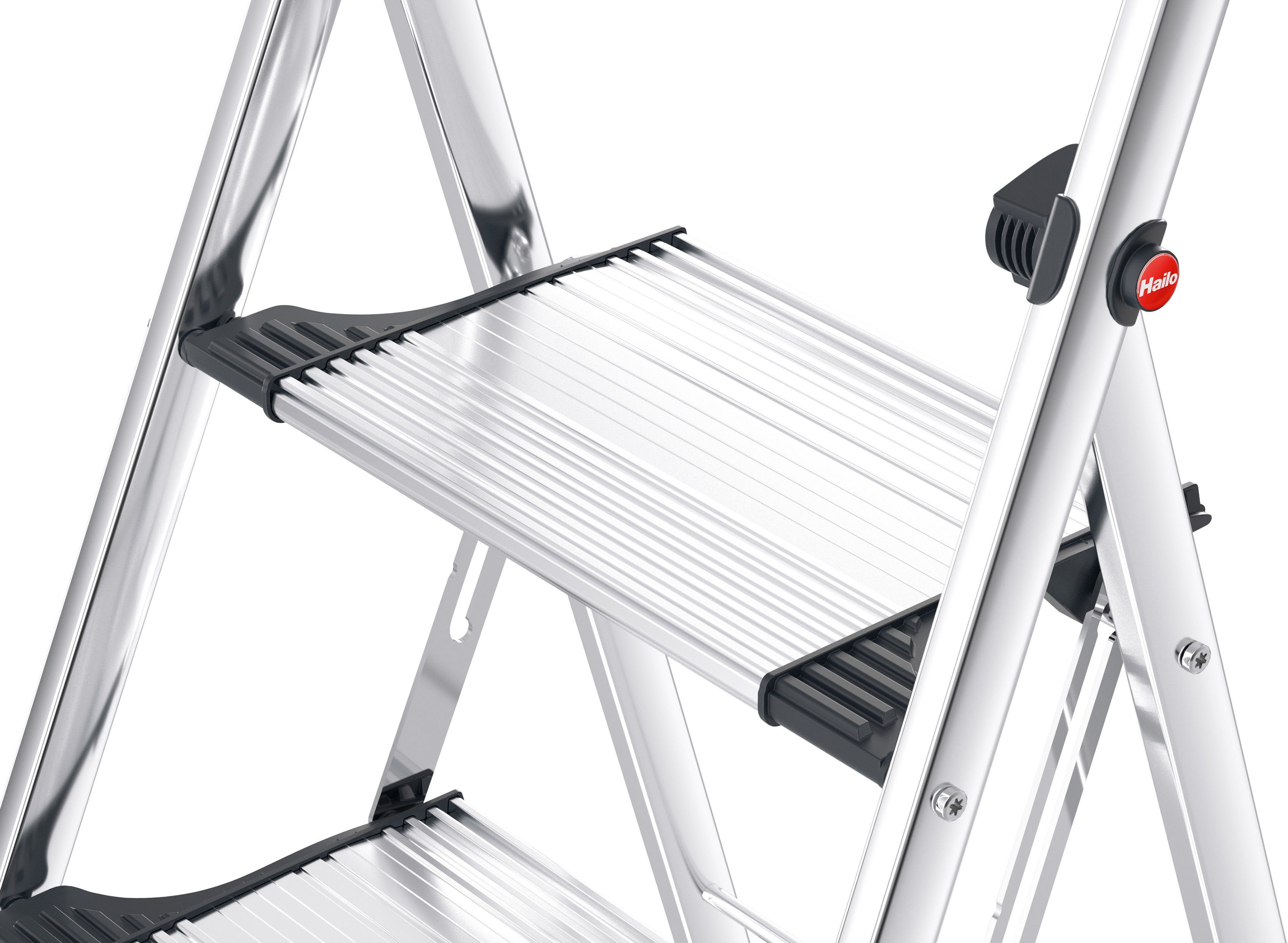 Hailo Klapptritt Trittleiter - K100 TopLine, aus Aluminuim und Kunststoff (1-St., Treppenförmige Stufen-Anordnung für schienbeinschonende Nutzung), mit Treppenf – Bild 5 von 5