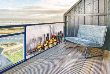 MuchoWow Balkonsichtschutz Gemälde - Skyline - Farben - Ölfarbe (1-St) Balkonbanner, Sichtschutz für den Balkon, Robustes und wetterfest