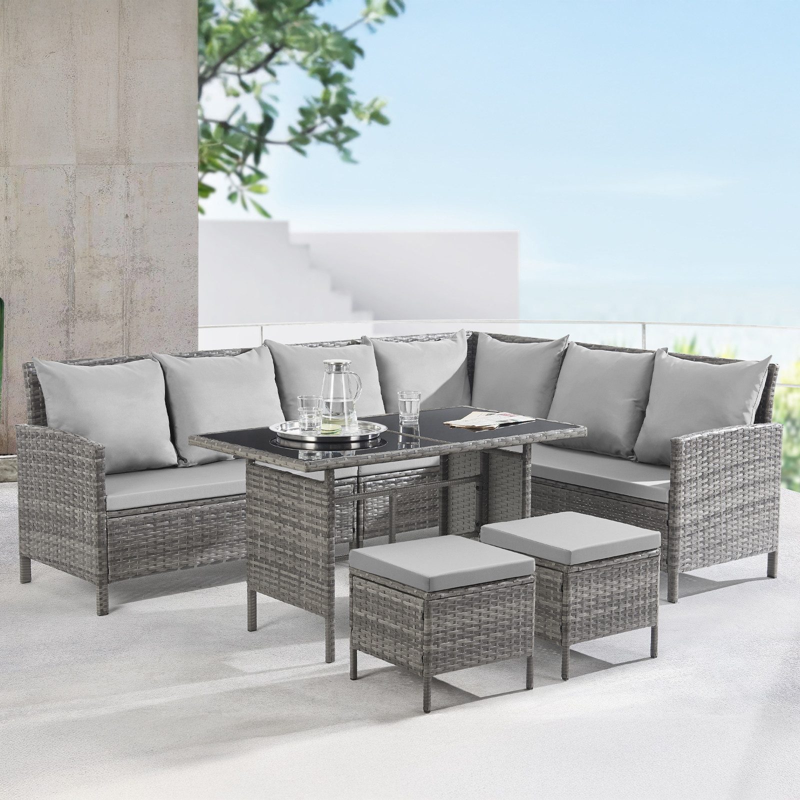 SVITA Gartenlounge-Set MADISON, (Set, 2-tlg., Lounge mit Tisch), Gartenmöbelset, Sitzlounge, inkl. Kissen, Grau
