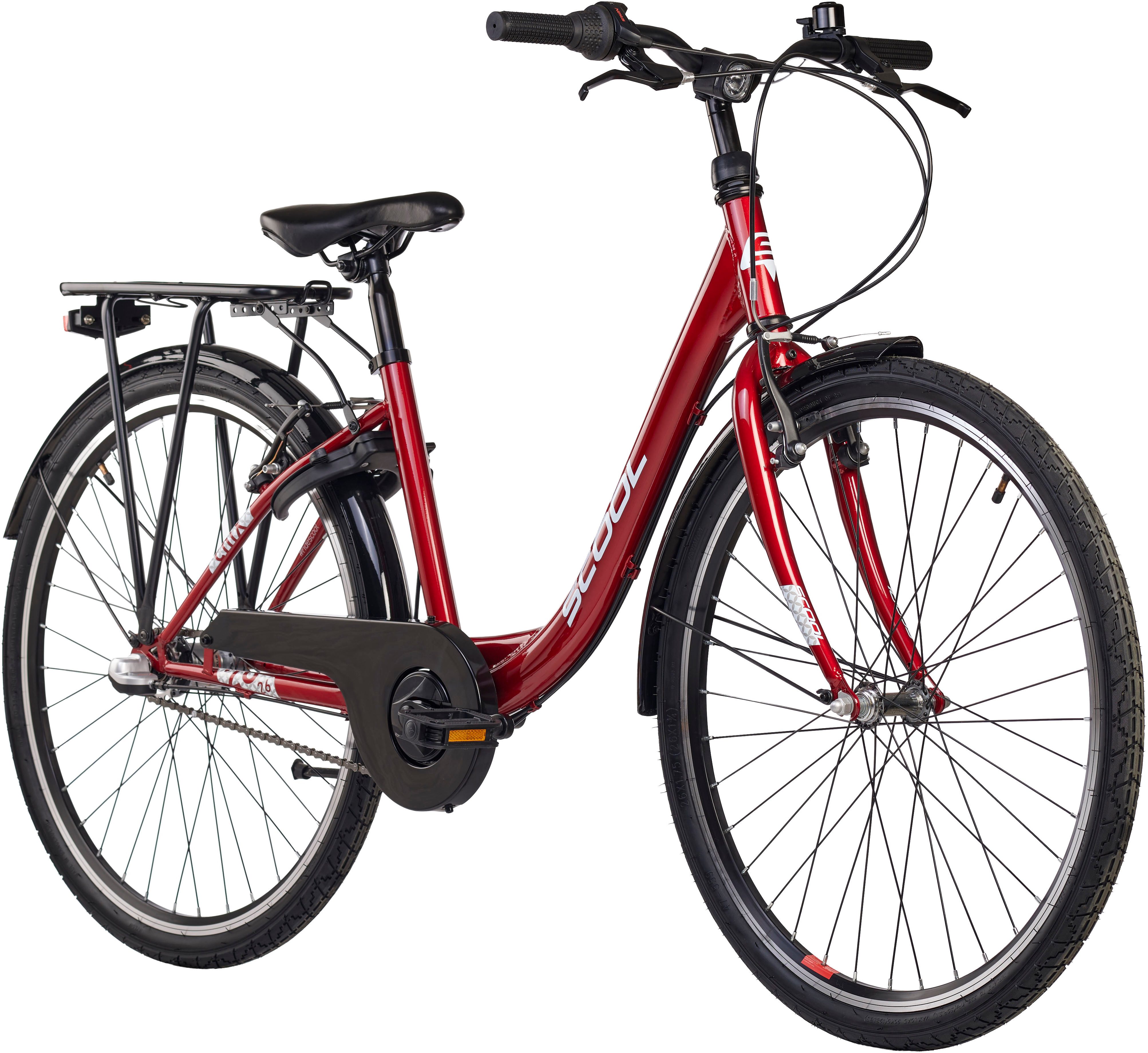 S’COOL Jugendfahrrad S'COOL chiX, 3 Gang Shimano, Nabenschaltung, 26 Zoll, Jugendliche, mit Gepäckträger und Schutzblech