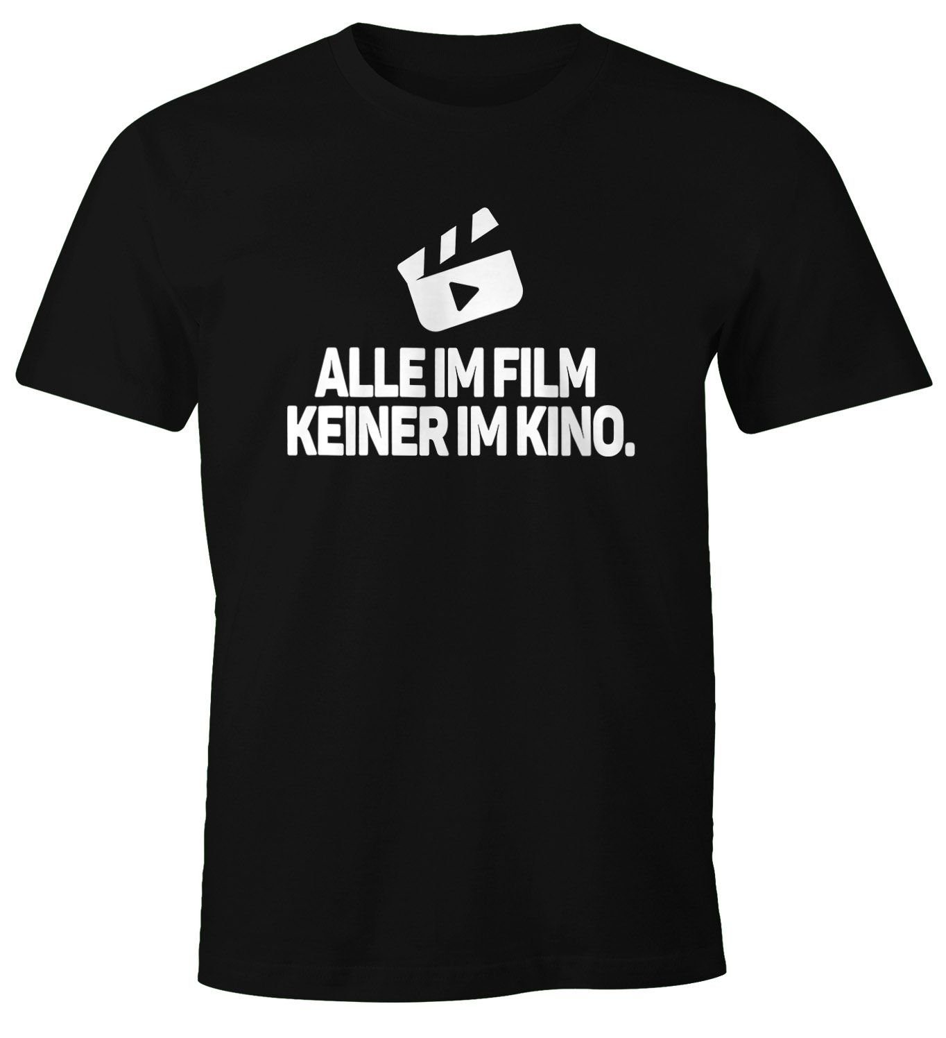 Print-Shirt Herren T-Shirt Spruch Alle im Film Keiner im Kino Fun-Shirt Party Festival Techno Rave Oberteil Moonworks®