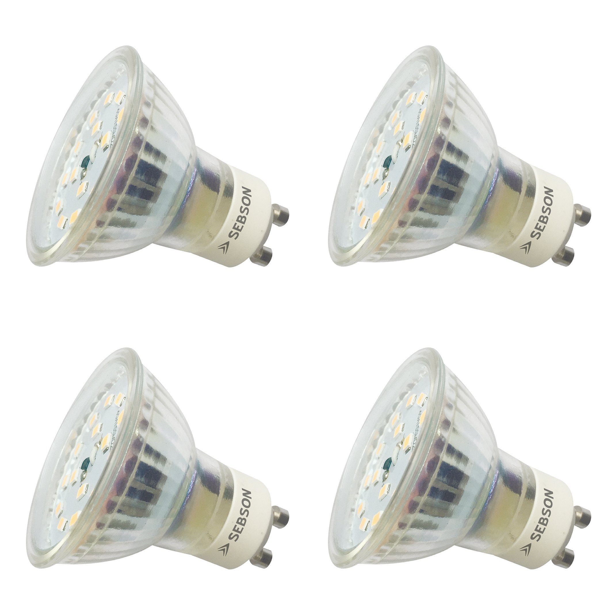 SEBSON Ra 95 Serie + flimmerfrei, GU10 LED Lampe 5W dimmbar warmweiß 350lm,  3000K, 230V LED Leuchtmittel, 4er Pack LED-Leuchtmittel