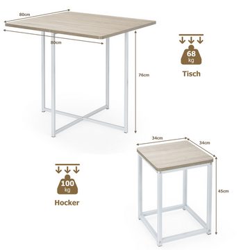 COSTWAY Essgruppe, Küchentisch und 4 Stühle, platzsparend, Natur