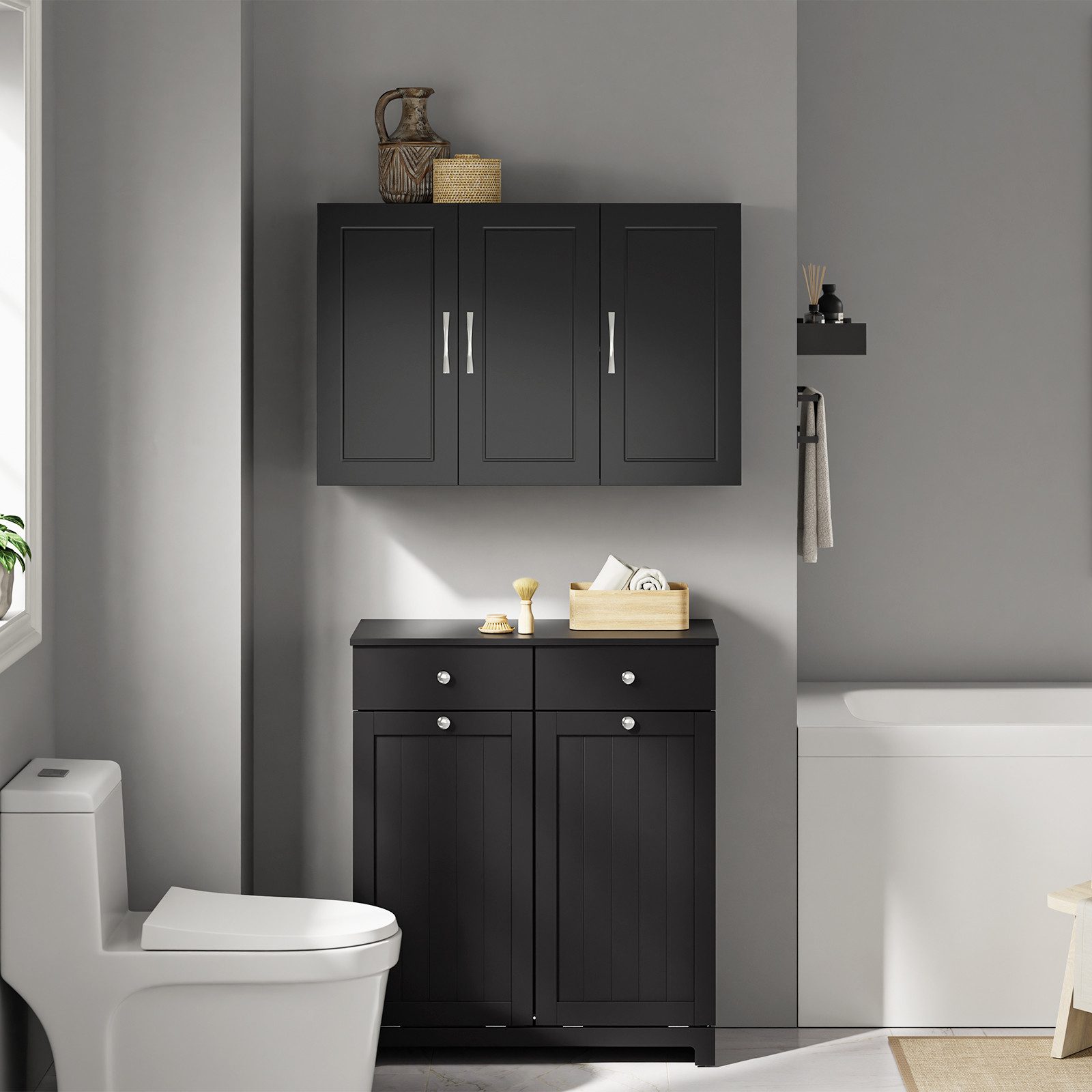 SoBuy Hängeschrank FRG231-L Badezimmerschrank Wandschrank Küchenschrank, mit 3 Türen, Bad, Küche