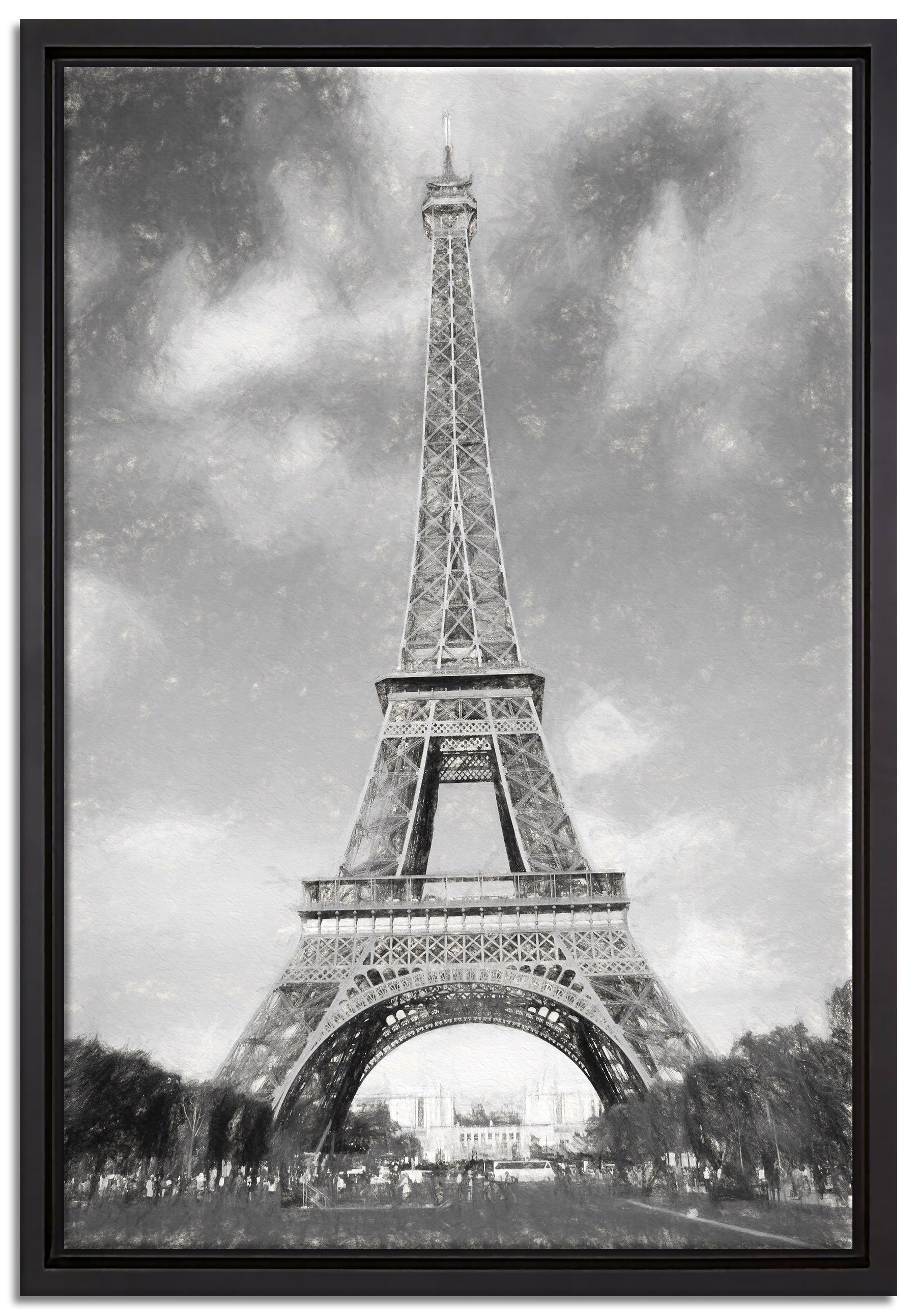 Pixxprint Leinwandbild Eifelturm in Paris, Wanddekoration (1 St), Leinwandbild fertig bespannt, in einem Schattenfugen-Bilderrahmen gefasst, inkl. Zackenaufhänger