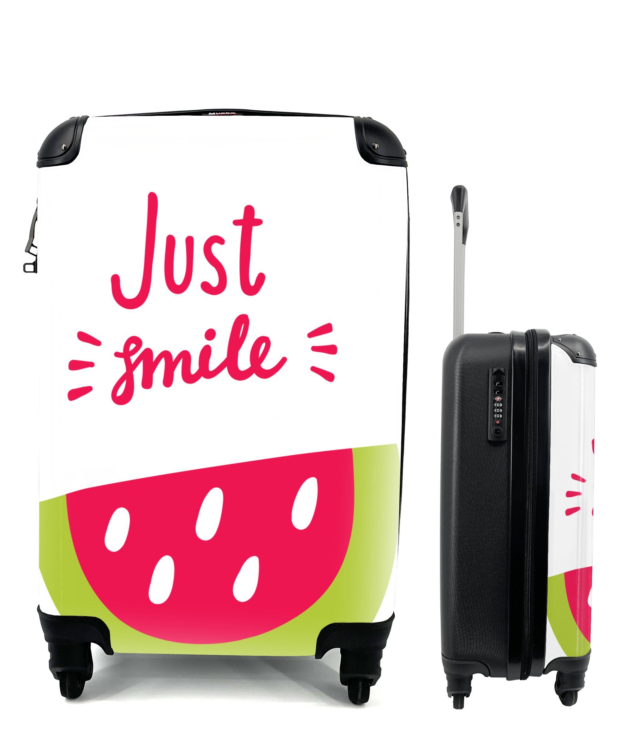 smile" mit einem Reisekoffer Ferien, dem 4 Rollen, Trolley, und Handgepäckkoffer Reisetasche Wassermelone, "Just MuchoWow Stück rollen, Handgepäck mit Zitat Illustration für
