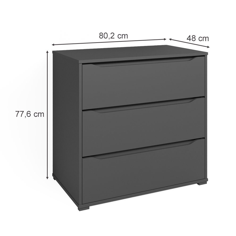 Vicco Kommode Ruben, Anthrazit, 80.2 x 77.6 cm mit 3 Schubladen (1 St)