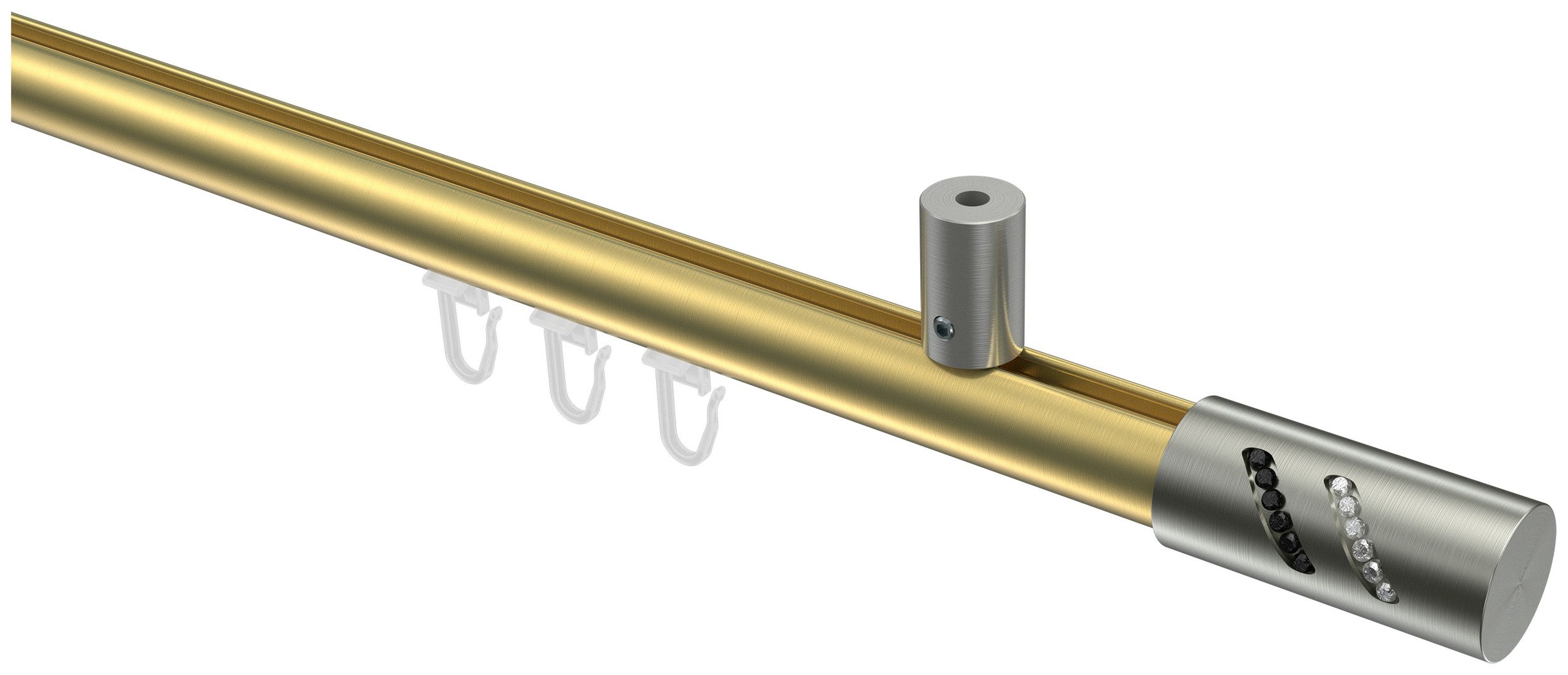 INTERDECO Innenlaufschiene Sonius Zoena, Ø 20 mm, 1-läufig, Fixmaß, kürzbar, Deckenmontage, Aluminium, Messing-Optik / Edelstahl-Optik / Bicolor