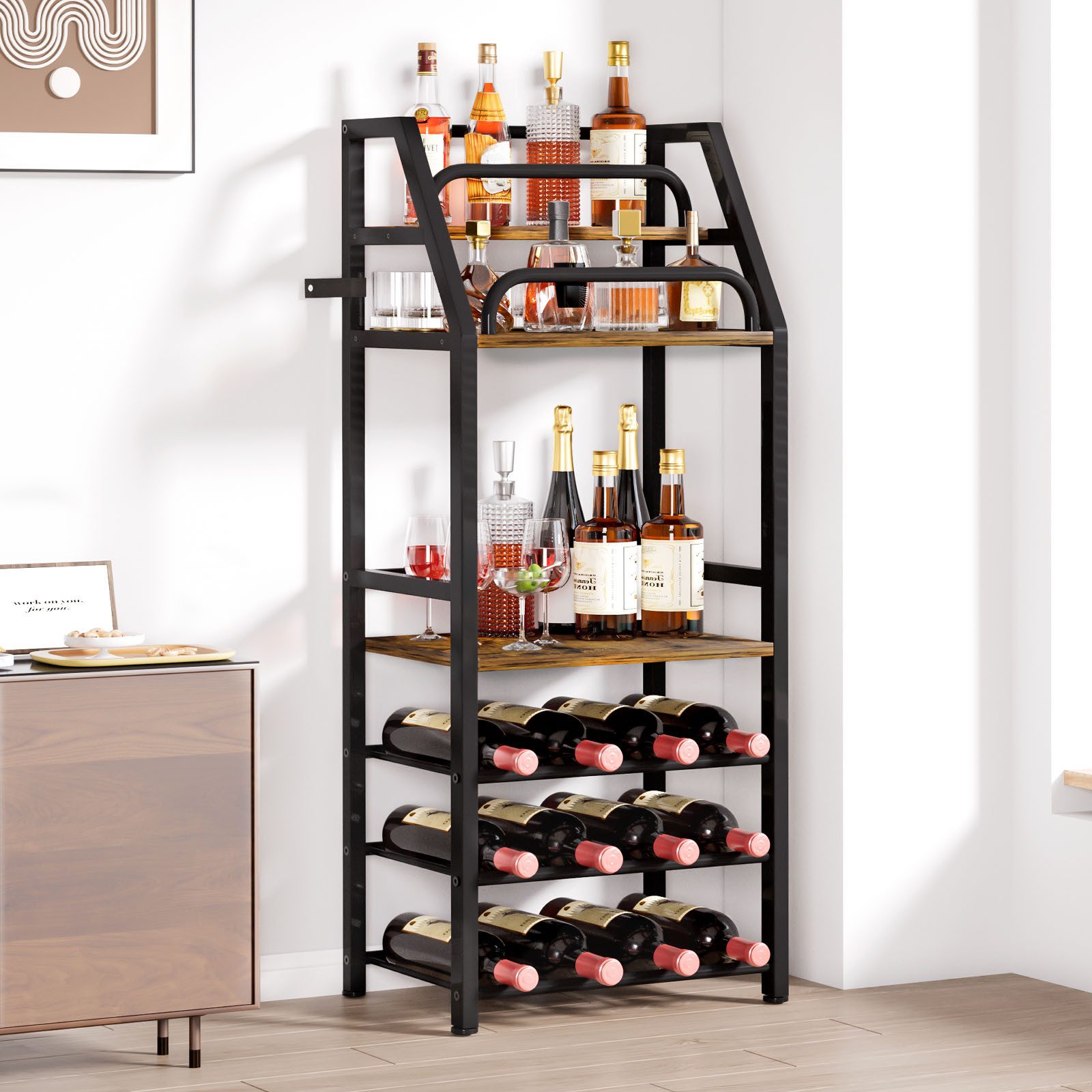 Yorbay Weinregal aus Holz &Metal,Weinregal Stehend mit Flaschenablage, 6-st günstig online kaufen