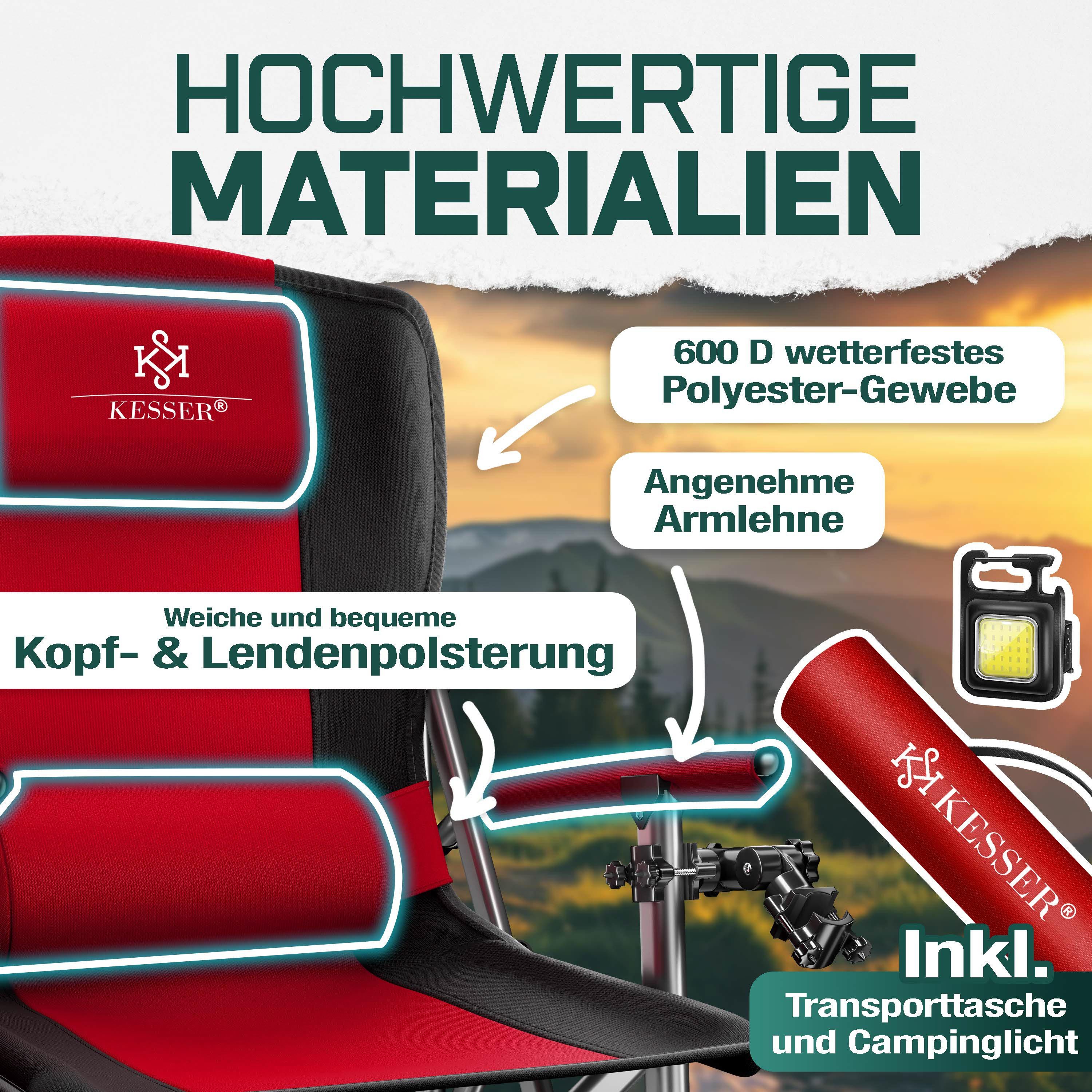 KESSER Campingstuhl (Strandstuhl mit hoher Rückenlehne + Tasche), Campingstuhl Inkl. Campinglicht, Angelhalterung und Getränkehalter – Bild 3 von 5