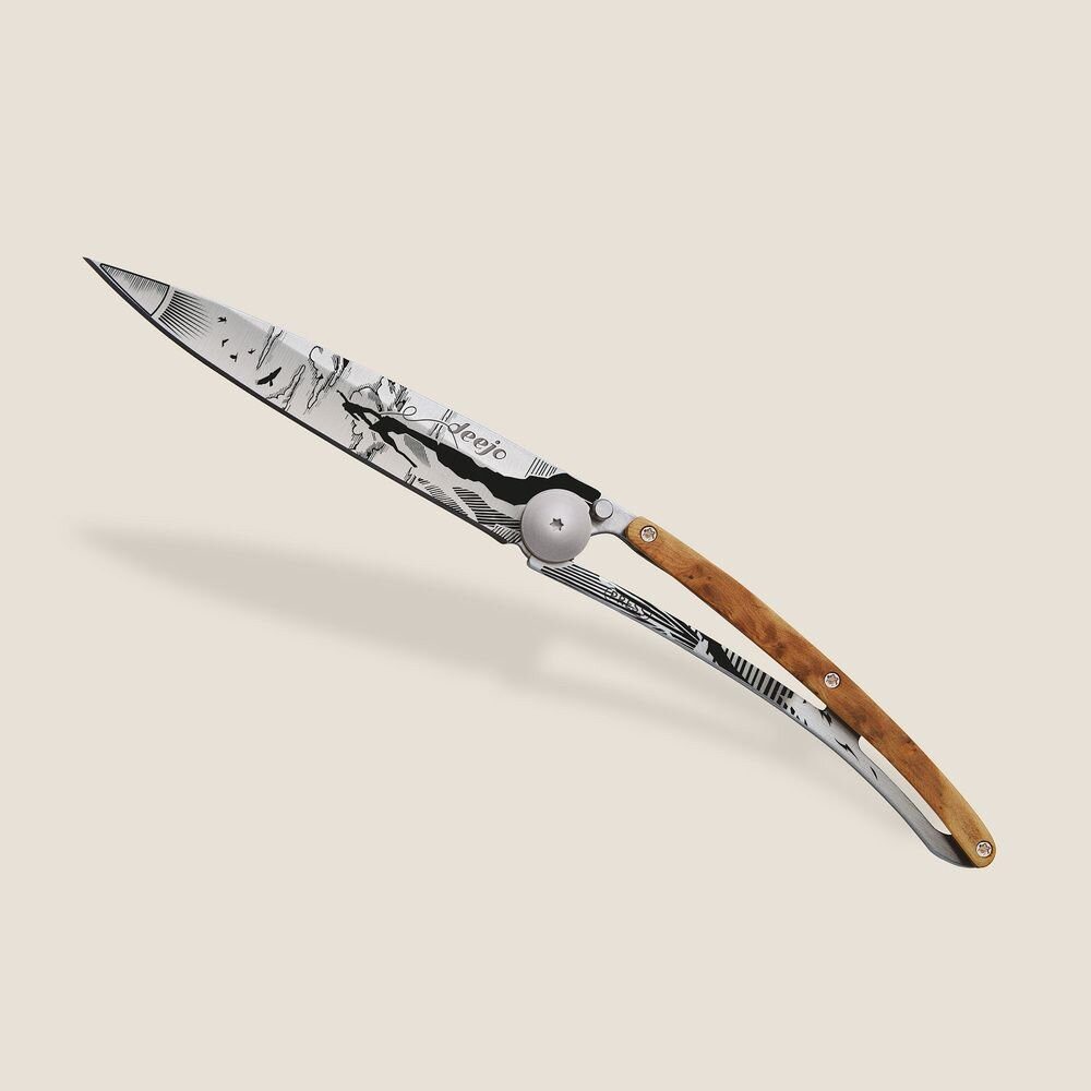 Deejo Taschenmesser ? Klappmesser 37g ? Edelstahl ? Wacholderholz Griff ? Gravur