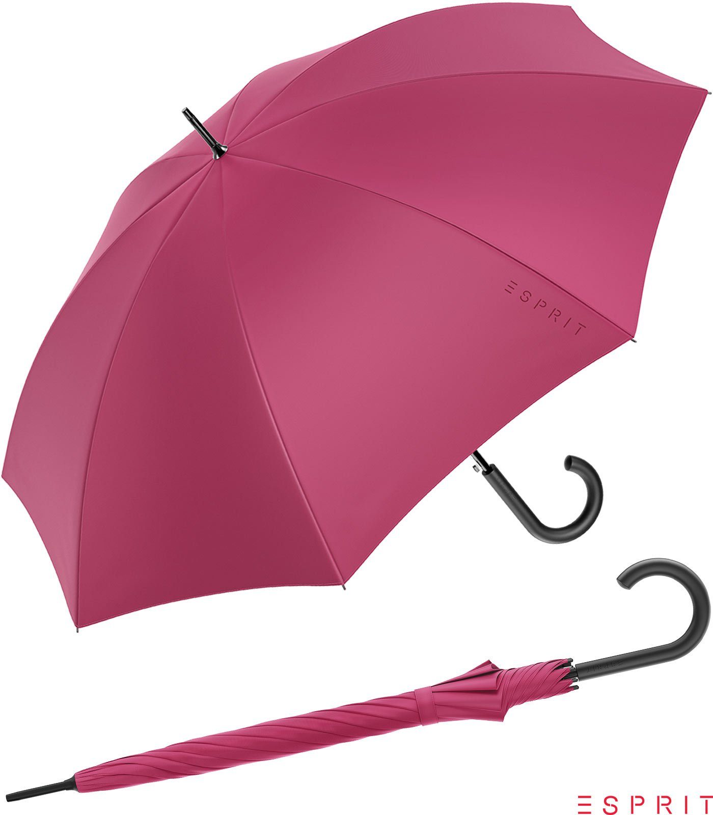 Esprit Langregenschirm Damen mit Auf-Automatik HW 2022 - vivacious pink, groß, stabil, in den Trendfarben