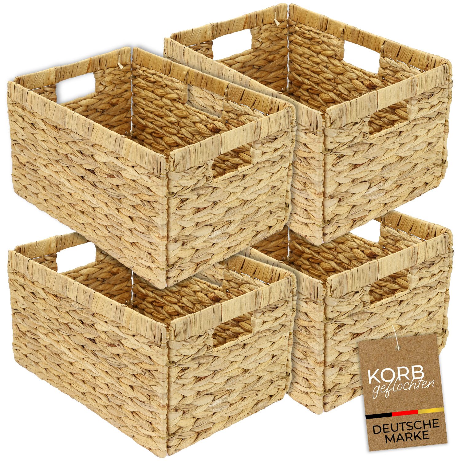 HMF Regalkorb Aufbewahrungskorb passend für BILLY Regal, Korb, geflochten aus Wasserhyazinthe mit drei Griffen, 35 x 25 x 20 cm