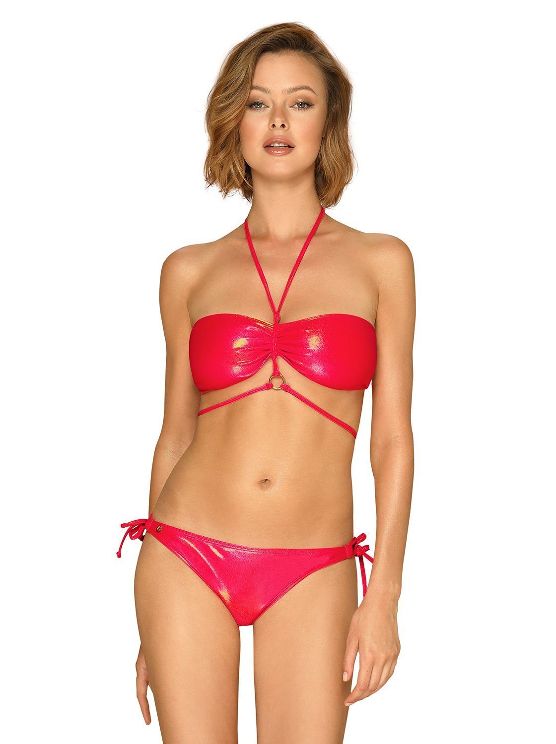 Obsessive Push-Up-Bikini Bikini Coralya rot glänzend Neckholder (Set)