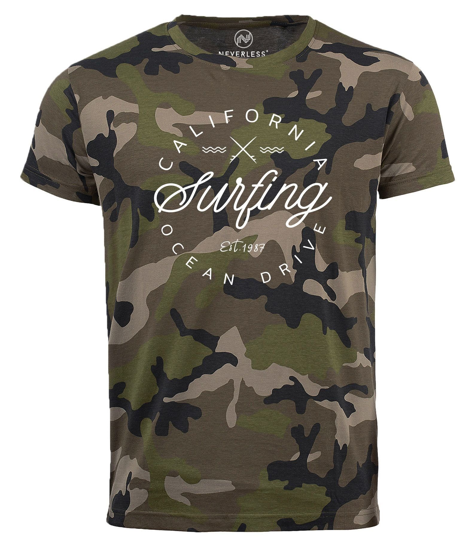 Neverless Print-Shirt Herren Camo-Shirt California Surfing günstig online kaufen