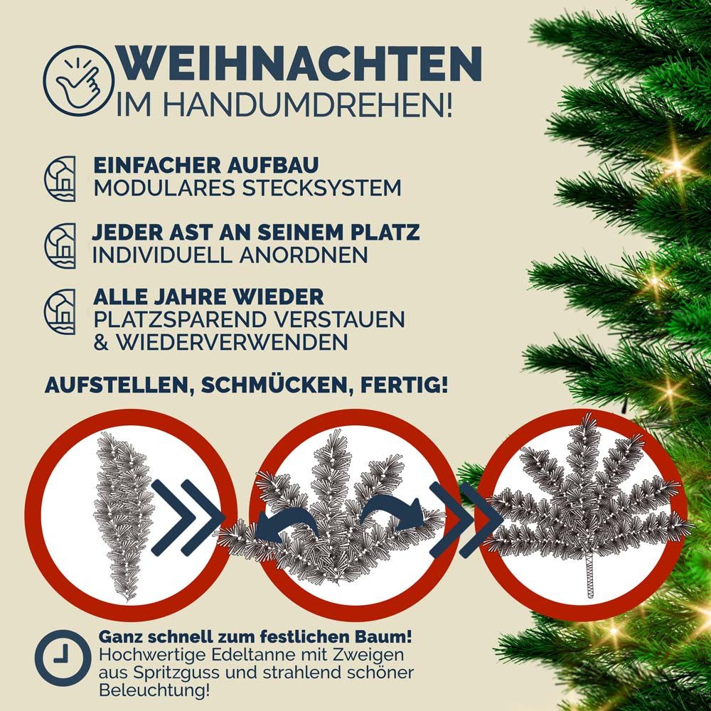 Casaria Künstlicher Weihnachtsbaum, 140 cm LED Lichterkette Edeltanne 470 Spitzen Naturgetreu