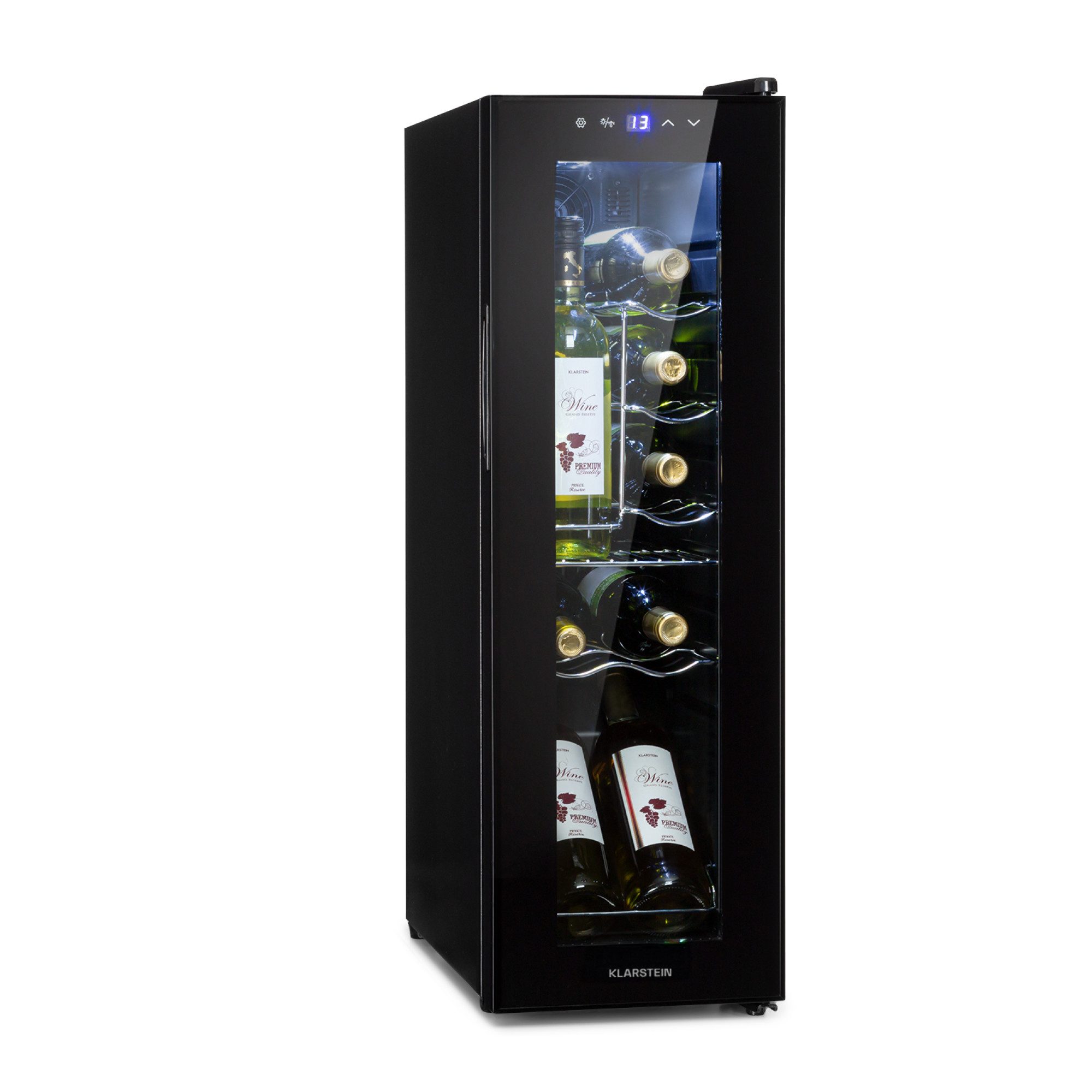 Klarstein Weinkühlschrank Shiraz 12 Slim Uno Weinkühlschrank 12 Flaschen 32L 1 Zone 5-18°C, für 12 Standardflaschen á 0,75l,Wein Flaschenkühlschrank Weintemperierschrank Weinschrank Kühlschrank
