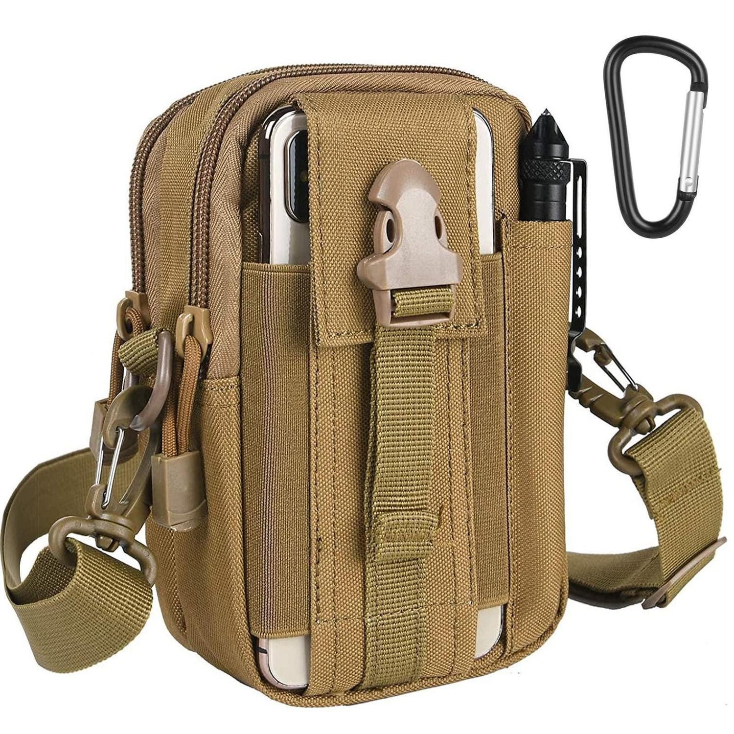 Gürteltasche Gürteltasche taktisch Bauchtasche Karabiner #8 Khaki mit Schultergurt
