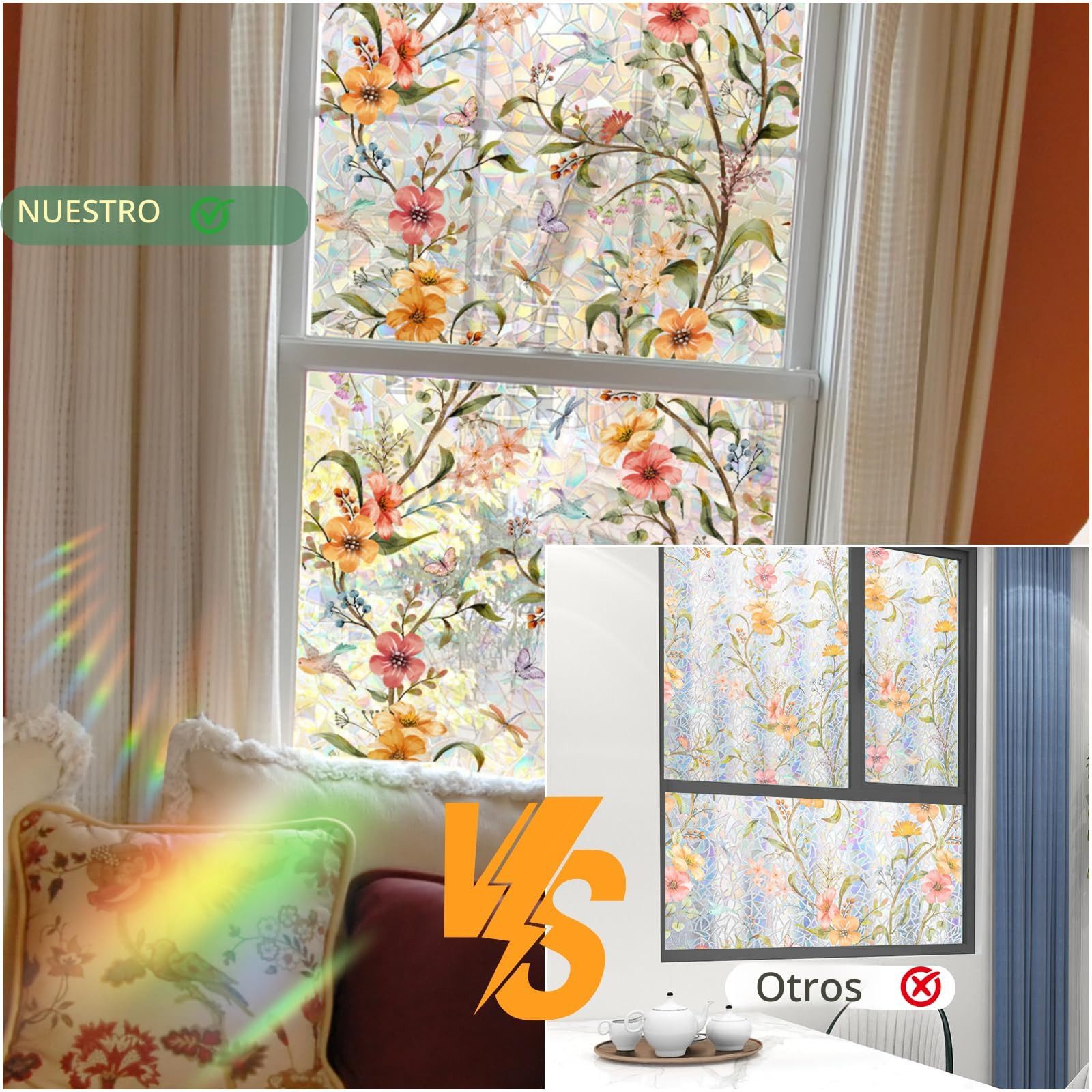 Agger Fenstersticker PVC-Farbglas Glas Fensterfolie Aufkleber Nicht klebend Abnehmbar Bunt, Sichtschutzfolie, Regenbogen-Fensteraufkleber, UV-Schutz 40x100cm