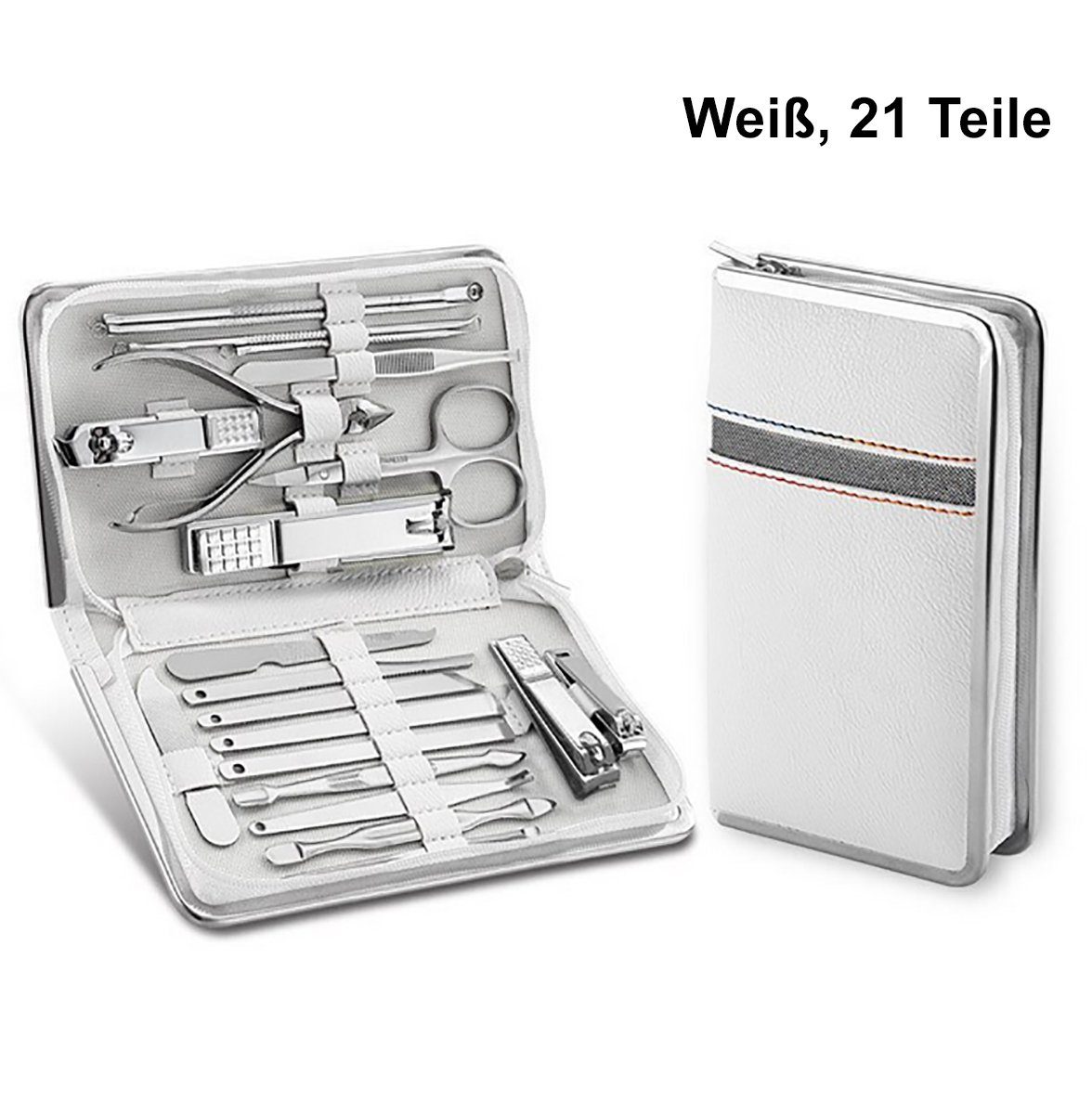 Pediküre uvm., - Aufbewahrungs-Etui, Maniküre-Pediküre-Set Weiß Set Pinzette 21-tlg., Maniküre TPFBeauty Nagelknipser, Nagel Set Set Edelstahl mit Nagelschere,