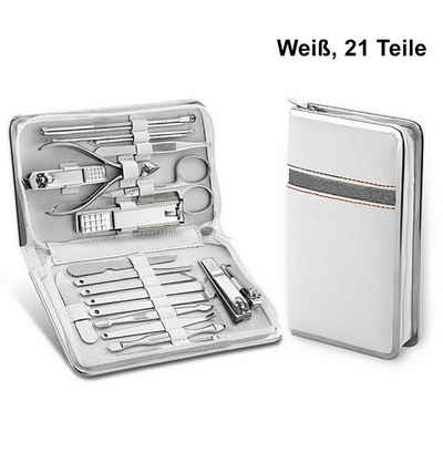 TPFBeauty Maniküre-Etui Nagel Set mit Aufbewahrungs-Etui, 21 tlg., Edelstahl Maniküre Set Pediküre Set - Weiß