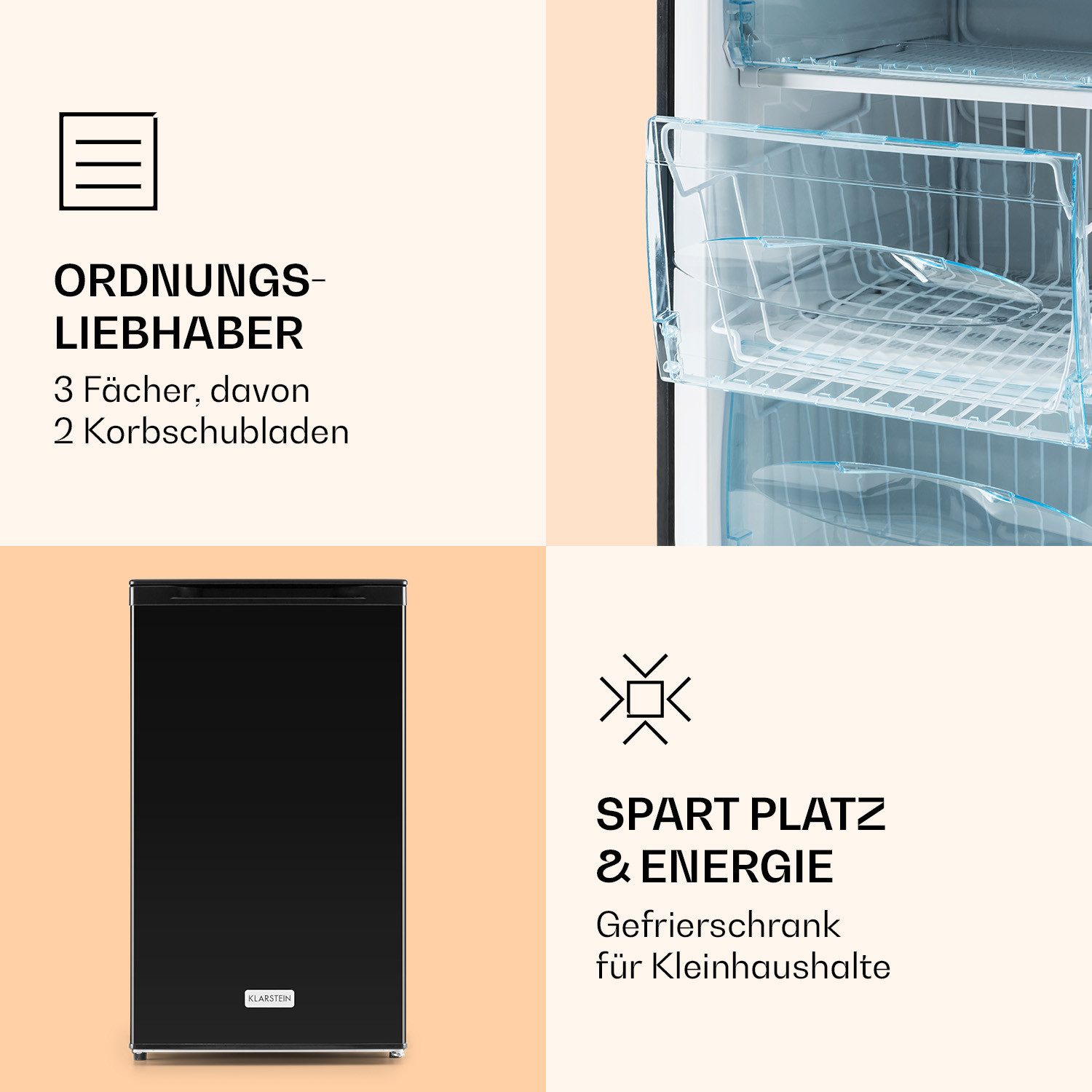 Klarstein Gefrierschrank Garfield XL, 83 cm hoch, 48.5 cm breit, Tiefkühlschrank freistehend Gefriertruhe Gefrierschrank groß Kühltruhe