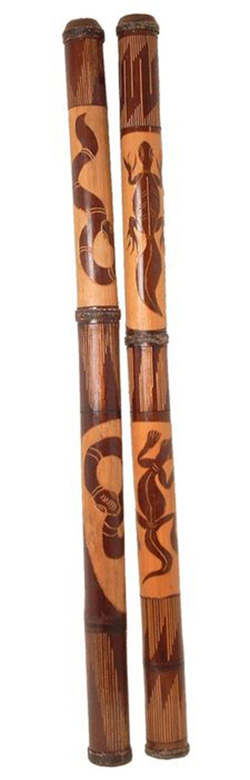WORU Didgeridoo Didgeridoo aus Bambus, handgefertigt mit Schnitzmotiven, ca. 115 cm
