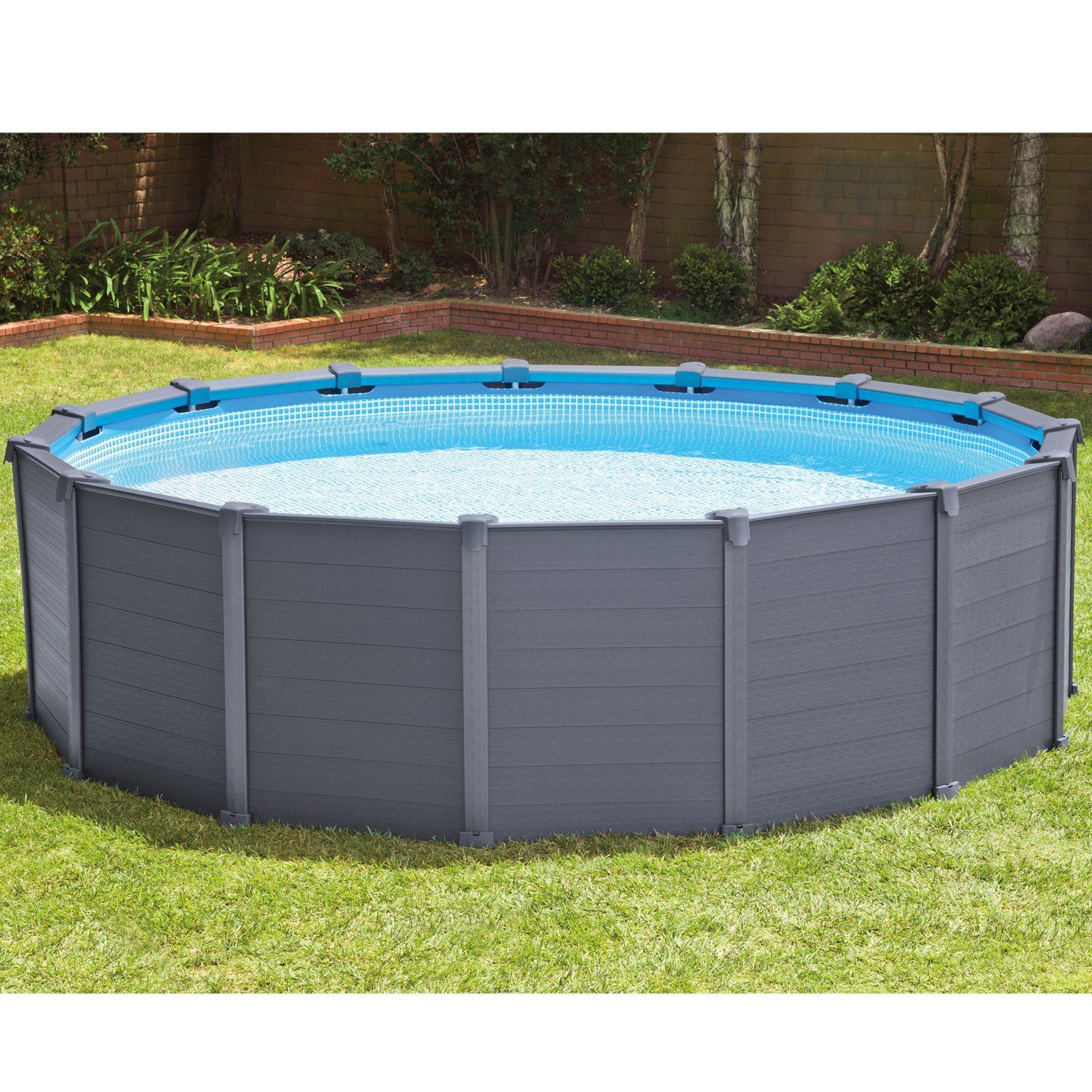 Thumbnail - Intex Framepool Set "Graphit" Ø 478 x 124 cm, Inkl. Sandfilteranlage, Naturholzoptik