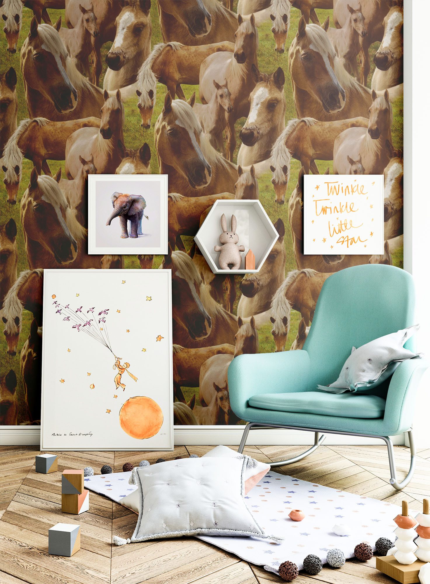 Newroom Papiertapete Muster Tapete Pferde, geprägt, modern