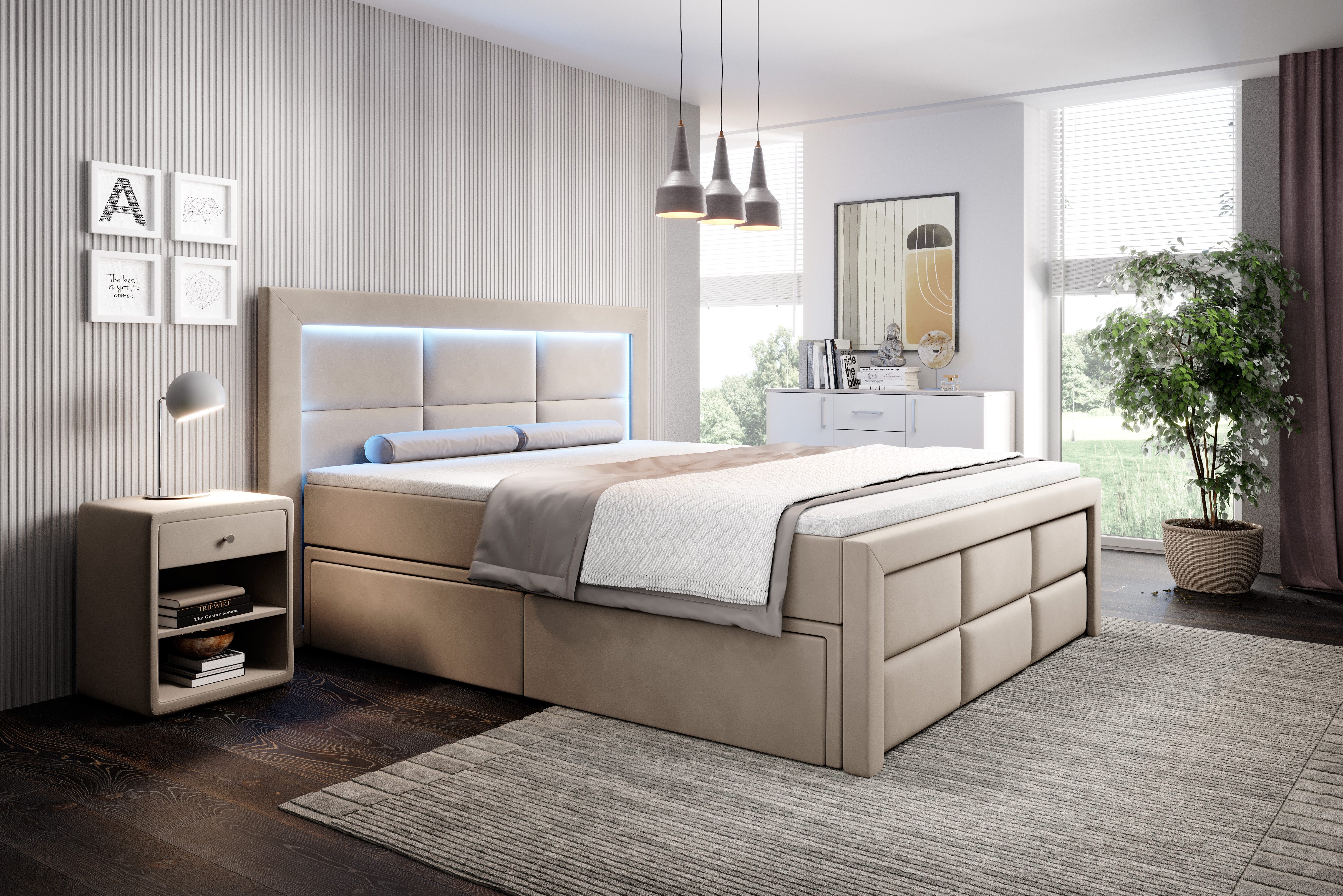 PROMETO Möbel Boxspringbett Schlafbett mit 2 Schubladen Bettkasten 180x200c günstig online kaufen