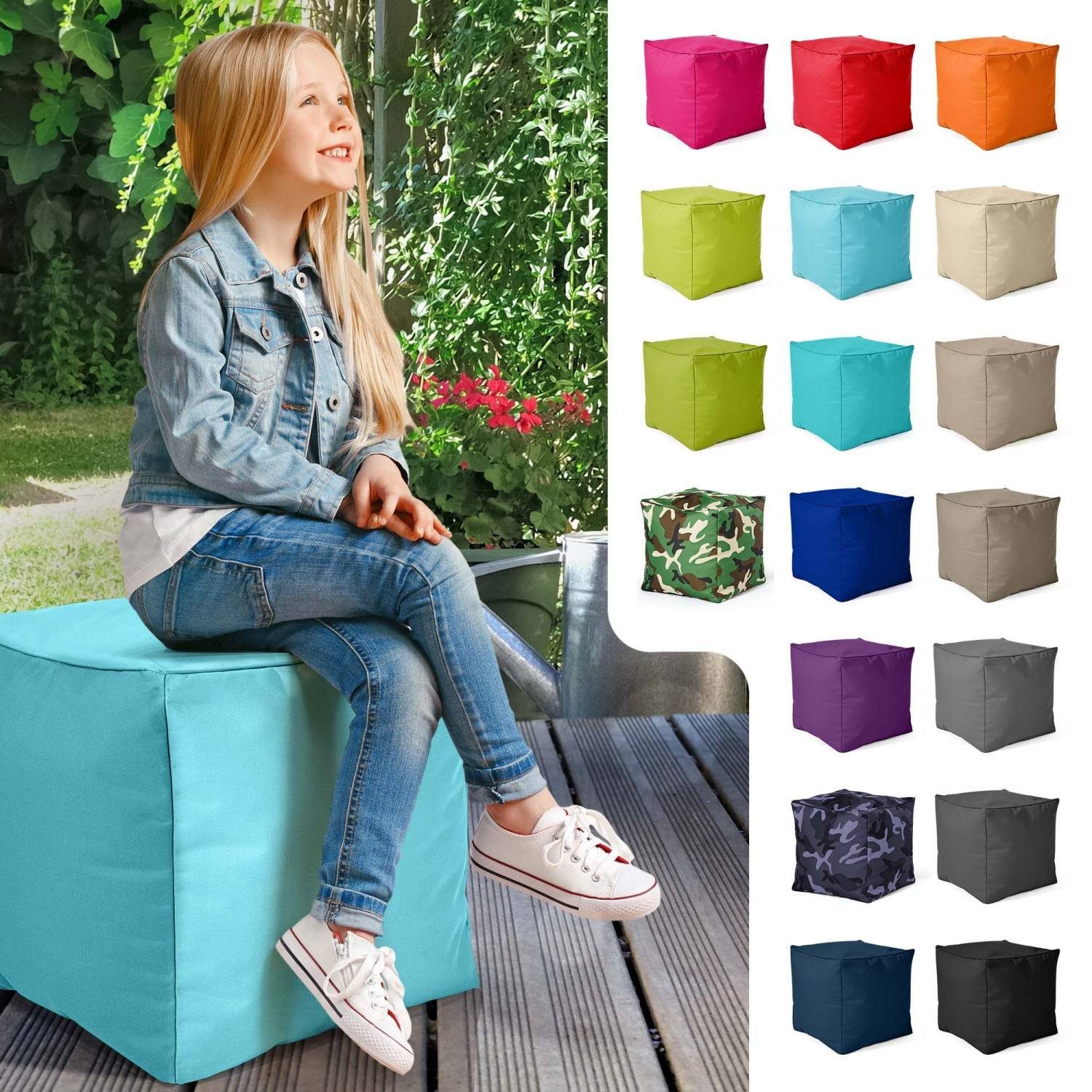 Green Bean Sitzsack Cube (Hocker Bodenkissen Erwachsene und Sitzhocker Kinder für Füllung, Aquamarin Fußhocker Sitz-Pouf - Sitzkissen Sitzsäcke), EPS-Perlen 40x40x40cm Fußkissen mit für