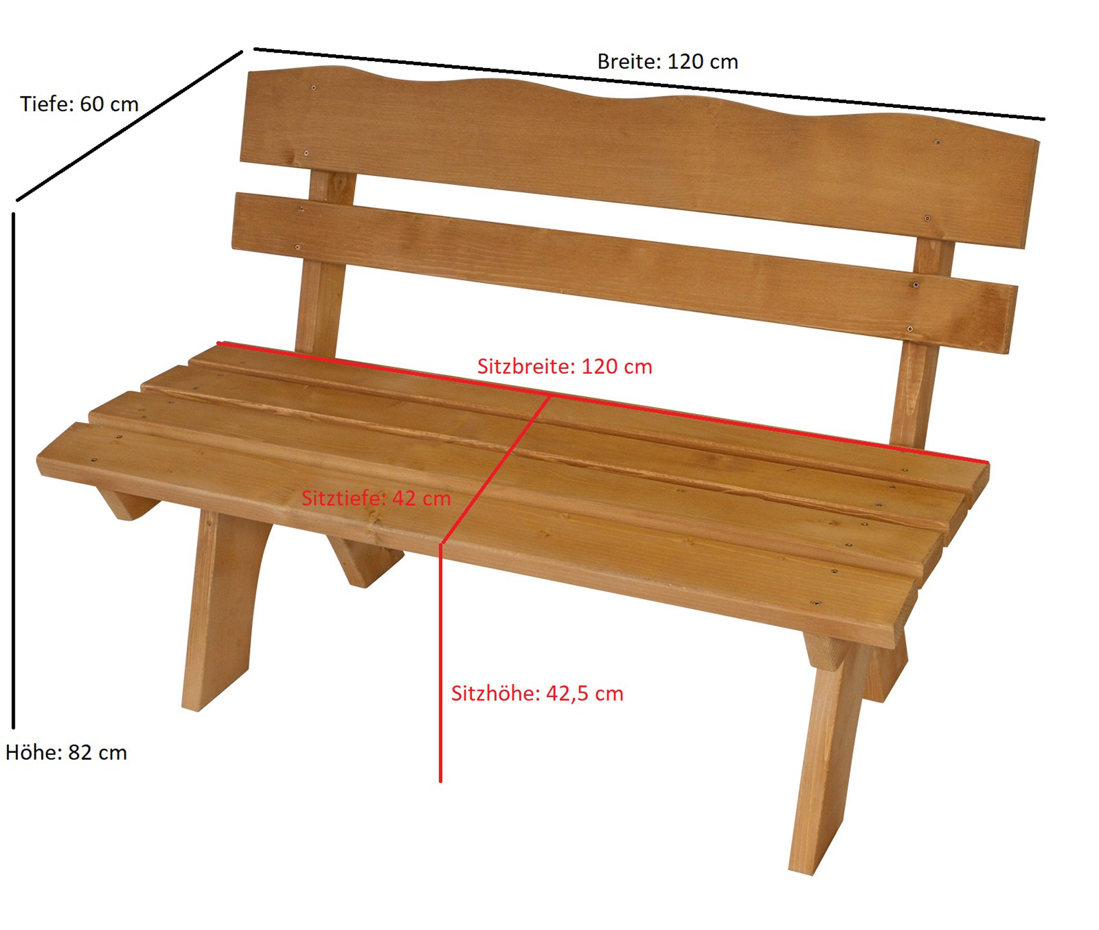 TPFGarden Gartenbank Drieburg (Hochwertige Outdoor Gartenbank, 1-St., Sitzbank Outdoor Garten Bank 2-Sitzer 120cm), Holzbank aus massivem Kiefernholz - Hochwertige Verarbeitung
