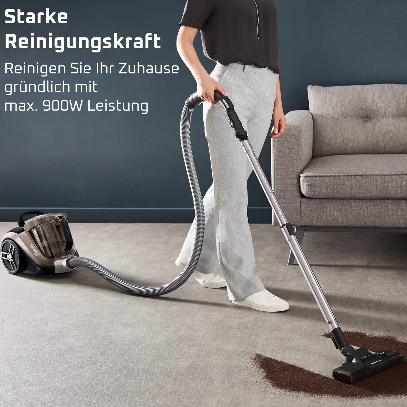 Rowenta Bodenstaubsauger RO4B50 Compact Power XXL Animal, 900 W, beutellos, hohe Saugleistung, leicht & kompakt, Staubbehältervolumen 2,5 Liter
