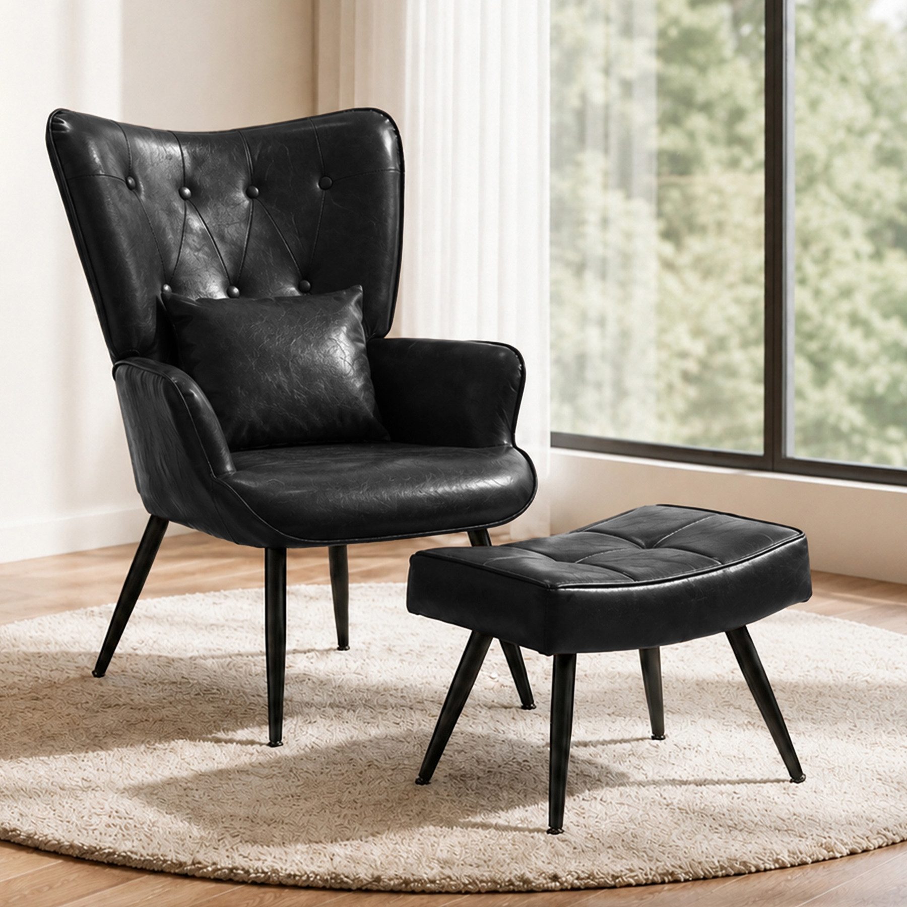 HomeMiYN Ohrensessel Relaxsessel Lehnstühle, Ohrensessel mit Hocker lesesessel, Chair