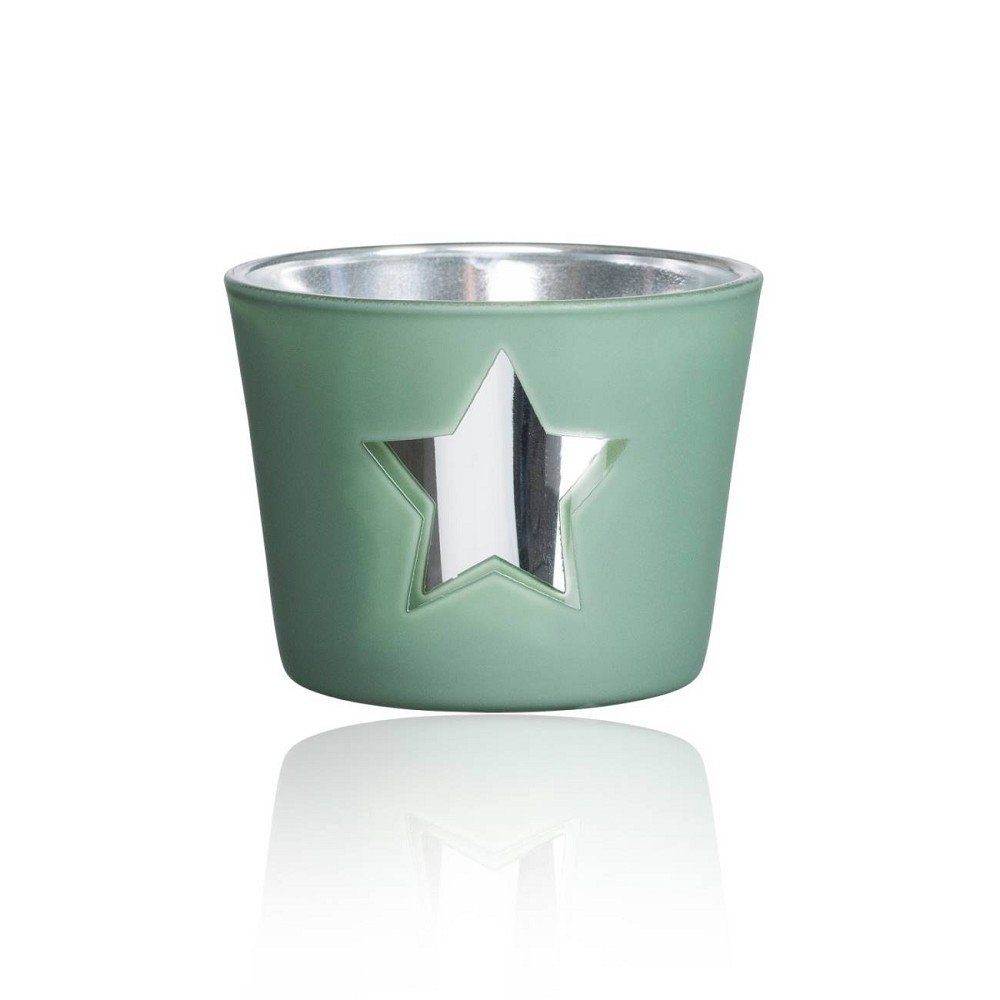 H:4.5cm Teelichthalter D:6cm Star, Mirror Rich Grün Glas Sandra