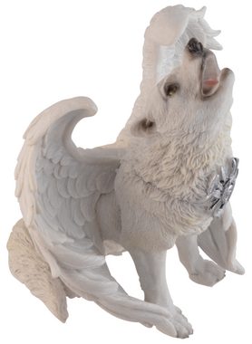 Vogler direct Gmbh Dekofigur Weißer Wolf mit Engelsschwingen - Wächter des Himmels, von Hand coloriert, aus Kunststein, LxBxH ca. 19x19x22 cm