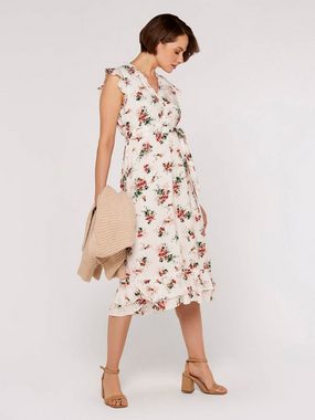 Apricot Midikleid Ditsy Floral Print Dress, (2-tlg) mit Rüschen, mit Bindegürtel