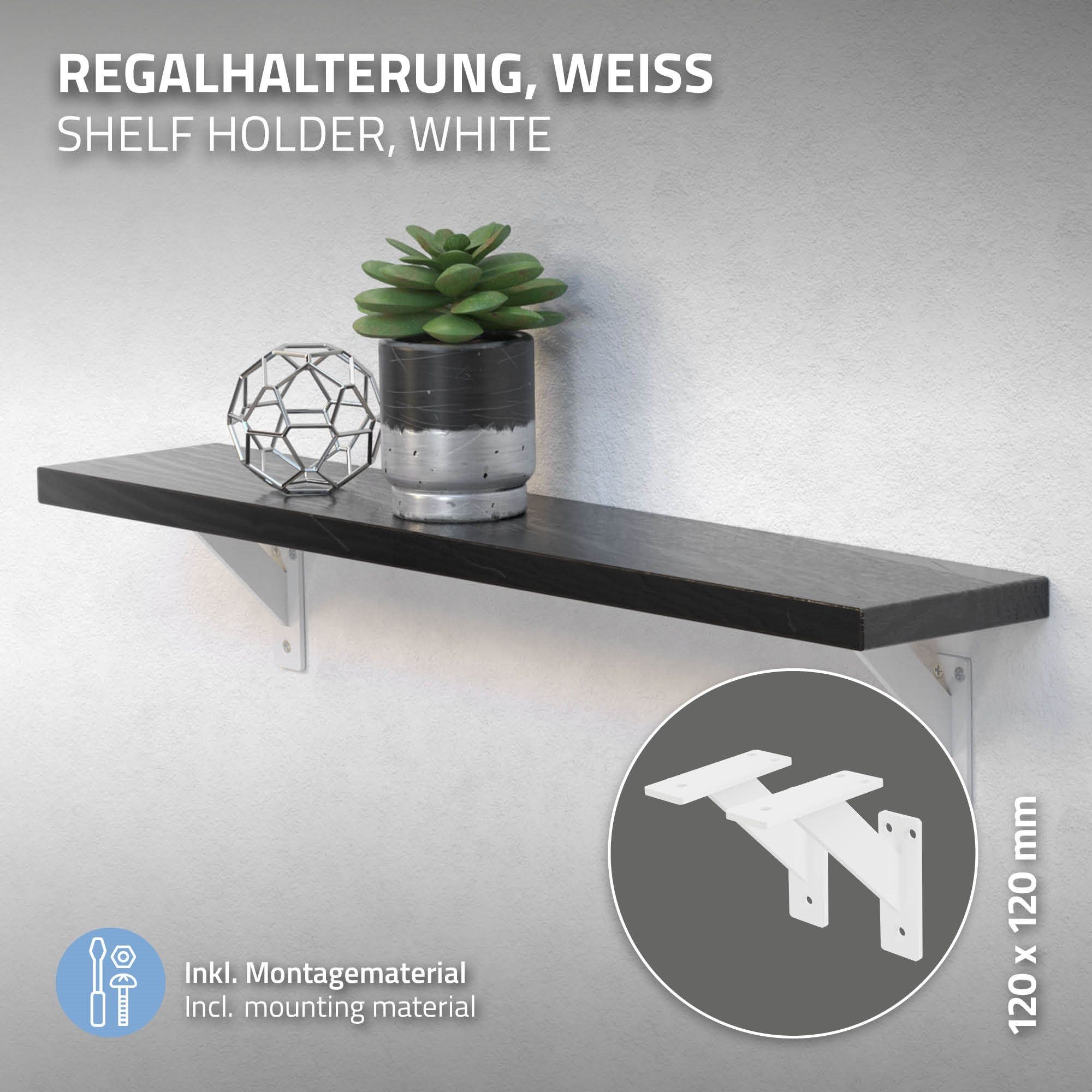 Wandmontage Regalwinkel Regalhalterung Stück 120x120mm Schwebend Aluminium Regalträger Weiß Wandregal ML-DESIGN Wandkonsole, 2 Regal