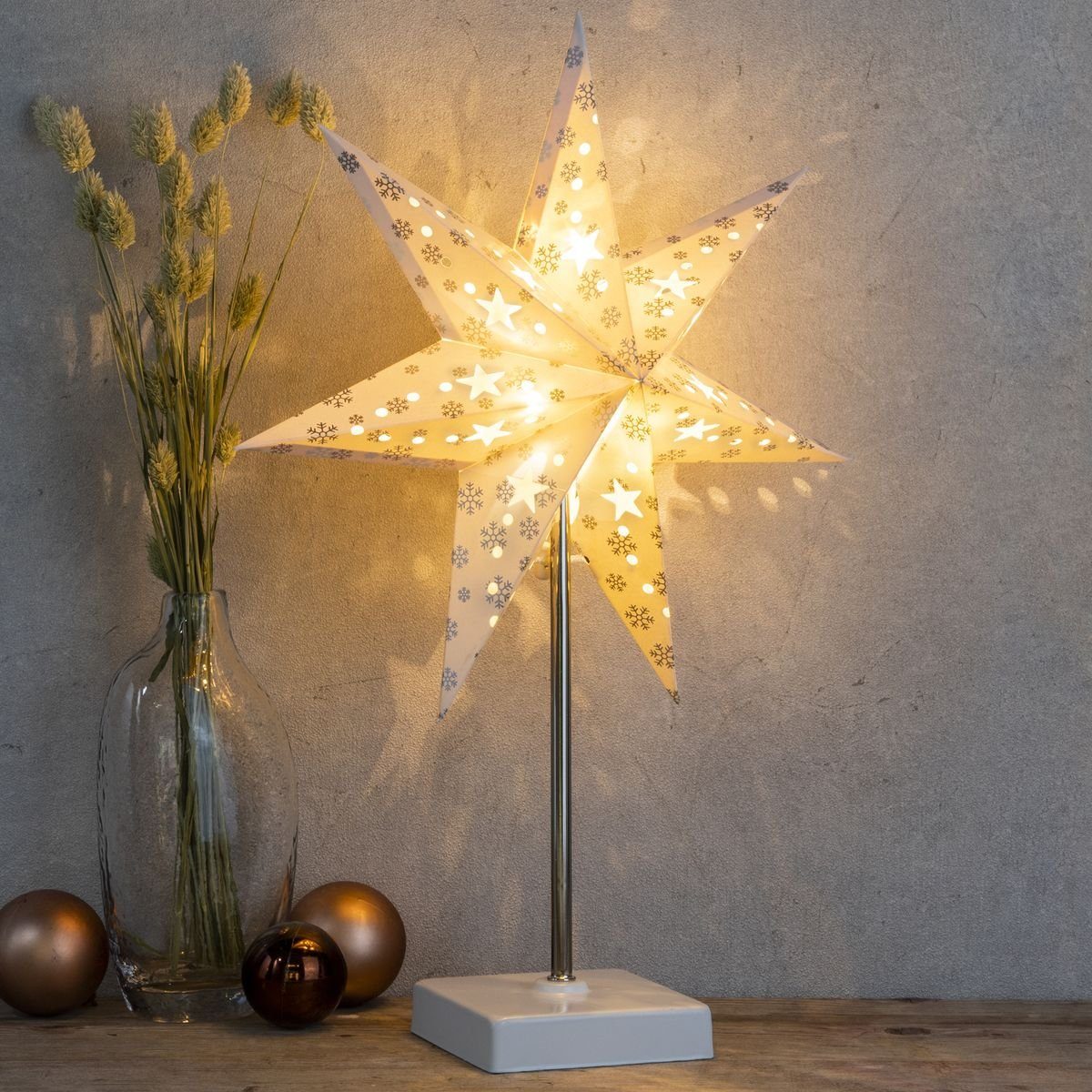 Gravidus Dekostern LED leuchtender Papierstern als Weihnachtdekoration in  Weiß mit Ständer