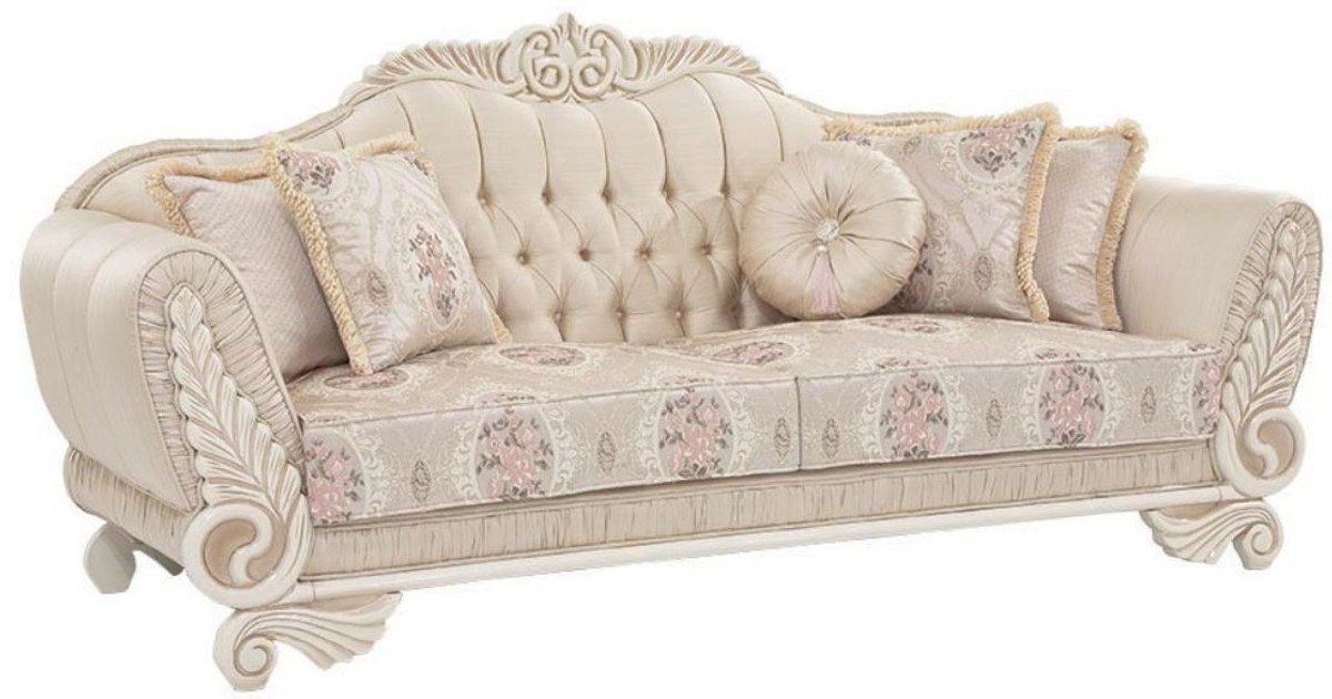 Casa Padrino Sofa Luxus Barock Sofa Beige / Creme / Rosa 227 x 87 x H. 107 cm - Wohnzimmer Sofa mit dekorativen Kissen - Wohnzimmermöbel im Barockstil