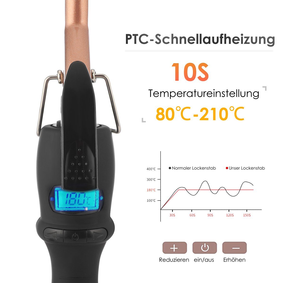 LETGOSPT Lockenstab Profi 9mm Lockenstab, LCD-Display Keramischer Lockenwic günstig online kaufen