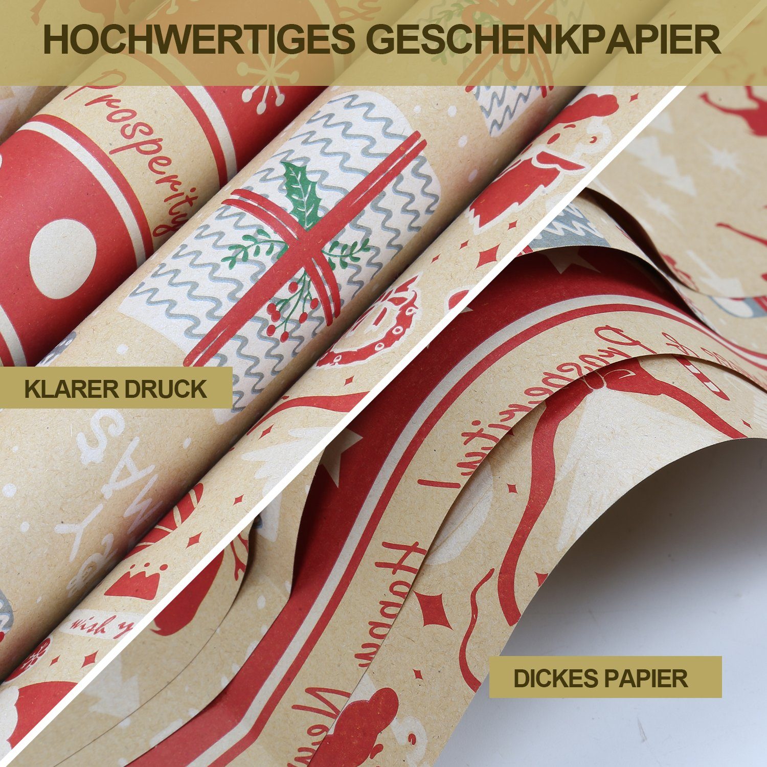 Geschenkpapier 24 Geschenkpapier cm Stücke 70 x (24St) 50 TolleTour Weihnachtspapier Muster, 4