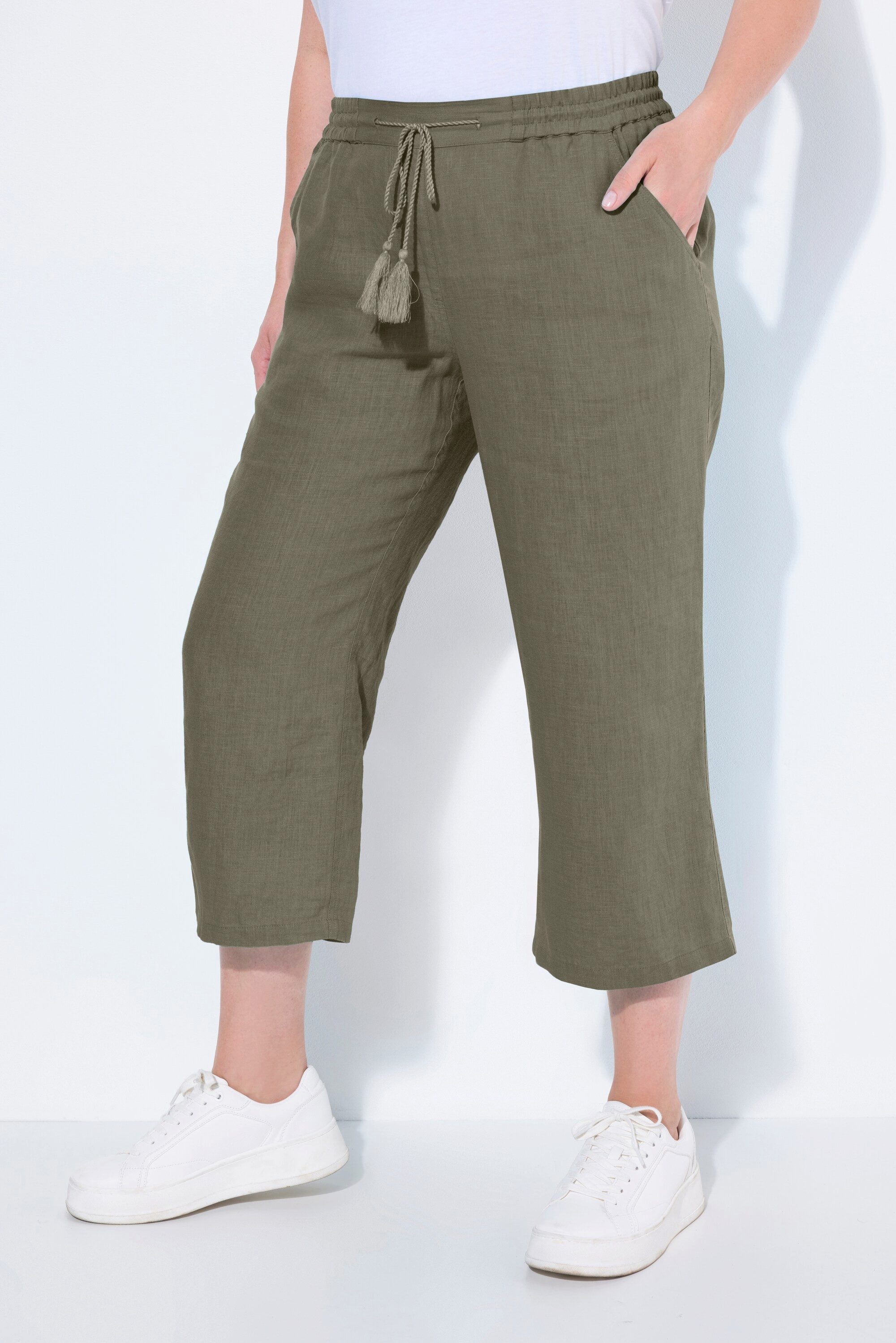 Ulla Popken Funktionshose 7/8-Leinenhose elastischer Bund günstig online kaufen