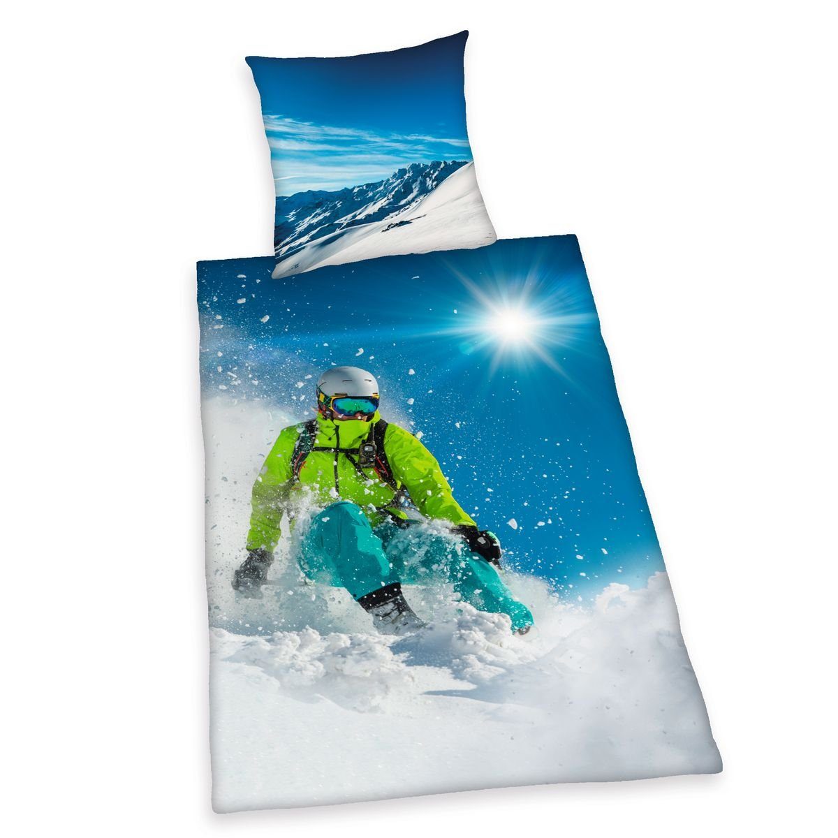 Herding Bettwäsche Skifahrer 135x200cm Wintersonne Blau Weiß, Renforcé, 2 t günstig online kaufen