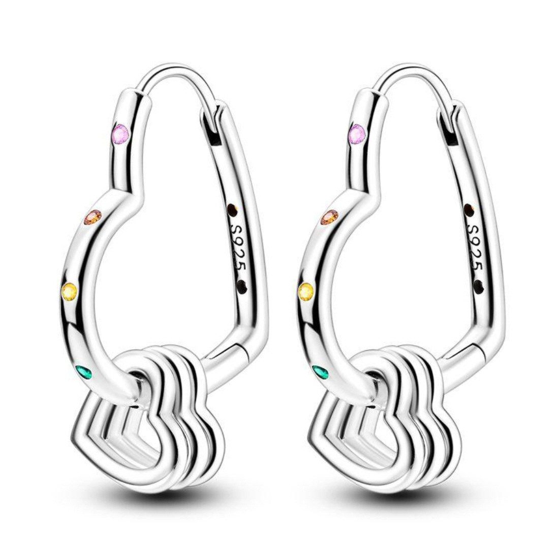 ELLAWIL Paar Creolen Herz Disign Ohrcreolen Ohrschmuck Herzcreolen Hoop bunte Steine (GESCHENKIDEE), inklusive Geschenkschachtel