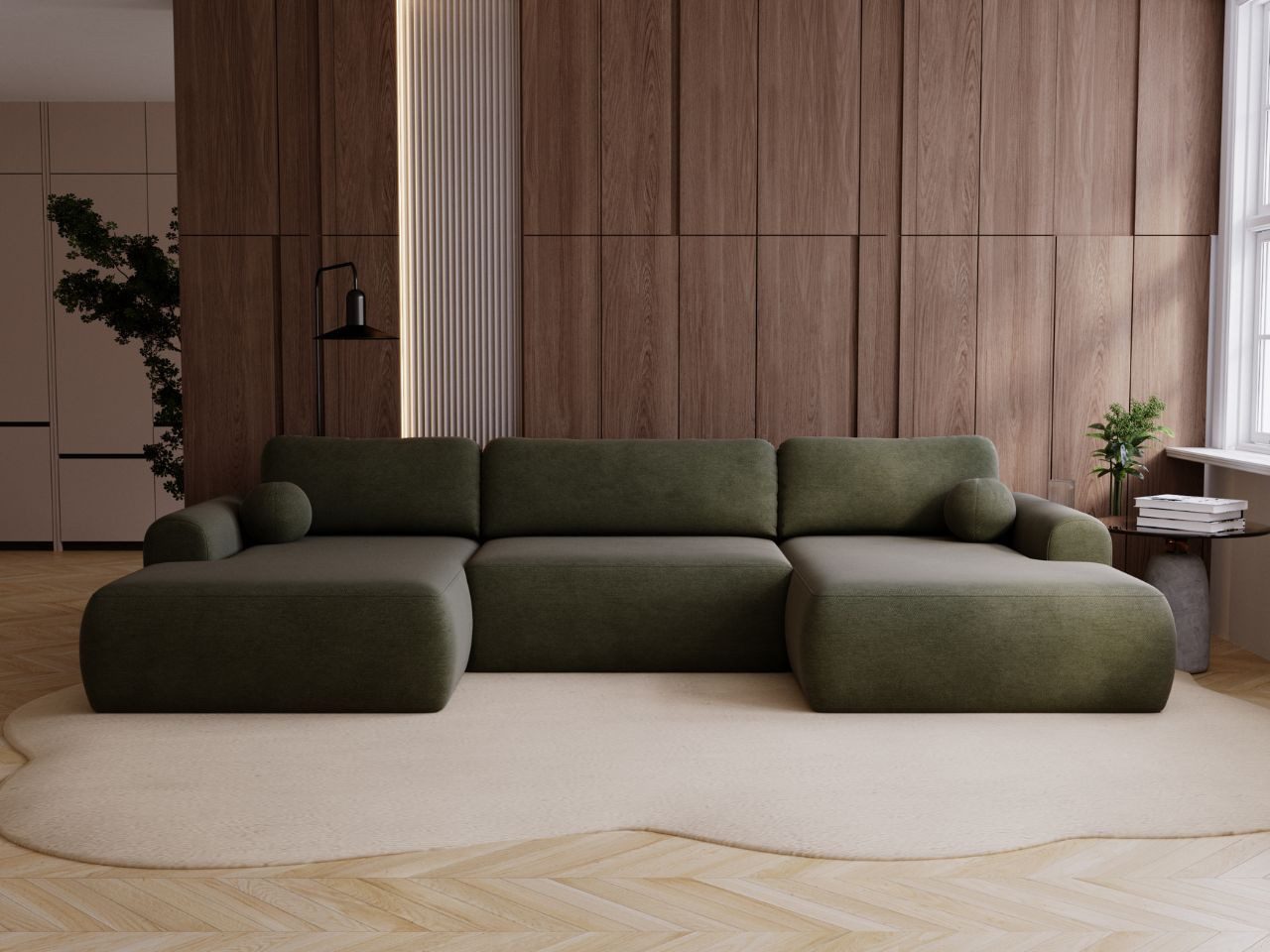 GrainGold Ecksofa U-Form Savana U, Set, Bettkasten, Schaum, Wellenfedern, Schlaffunktion, DL-Mechanismus