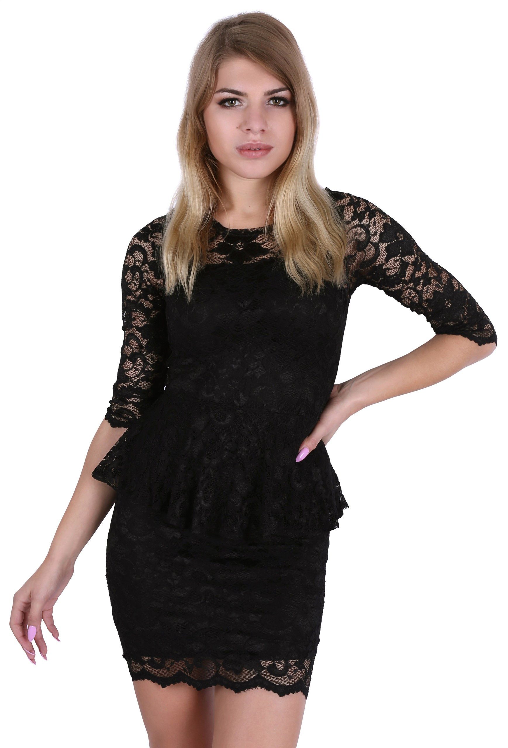 SARCIA.EU Minikleid John Zack - Schwarzes Kleid mit Schößchen, langarm, Spitze S mehr