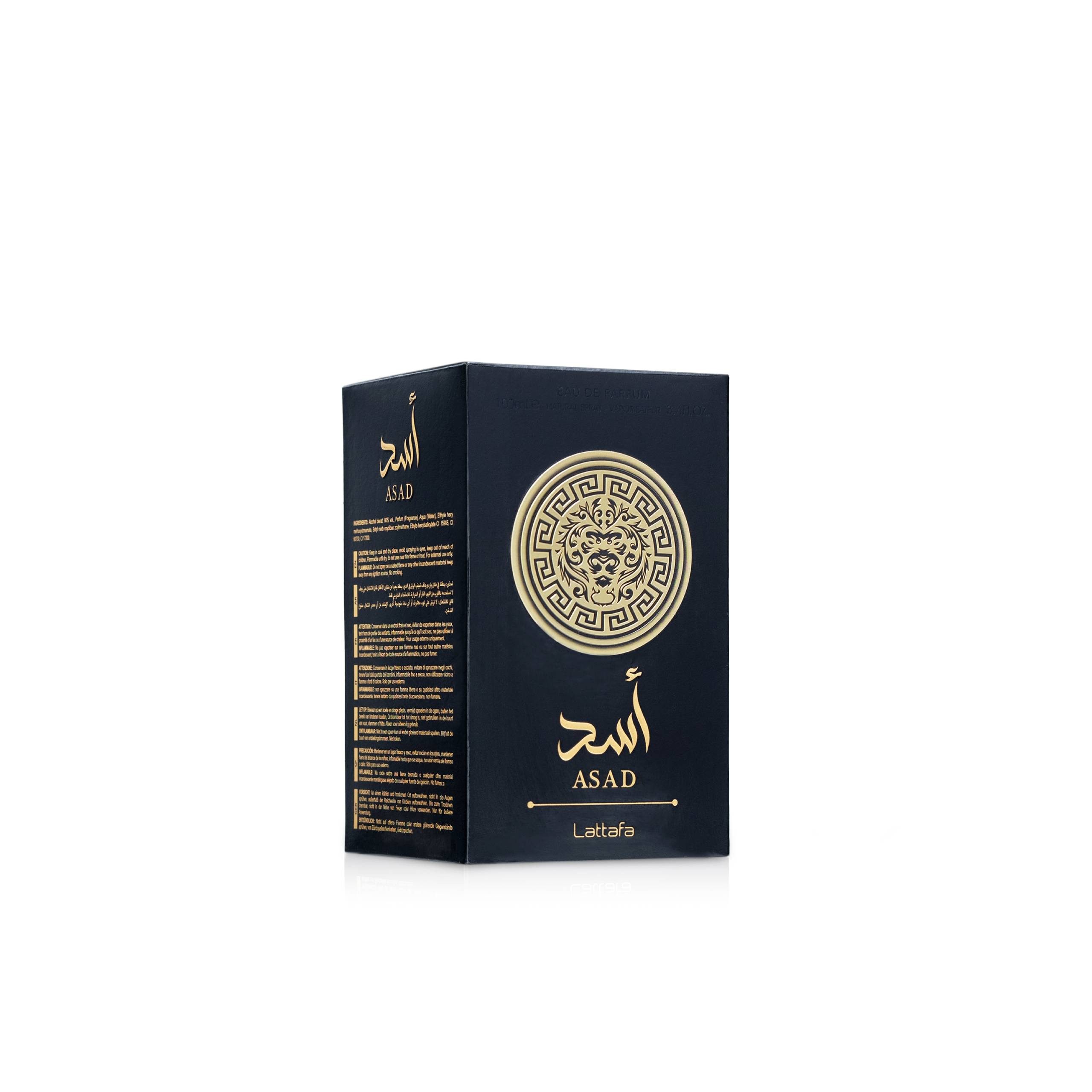 Lattafa Eau de Parfum Herren Düft, Men's Asad Eau De Parfum Spray 3.4 oz Fragrances, Glasflakon