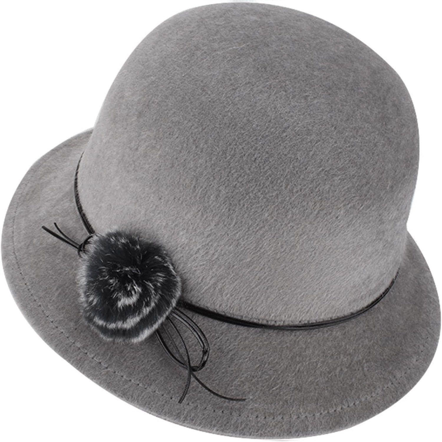MAGICSHE Filzhut Wollfilz Fedora Hut,Eleganter Wintermütze Klassisch Mütze Für Frauen grau